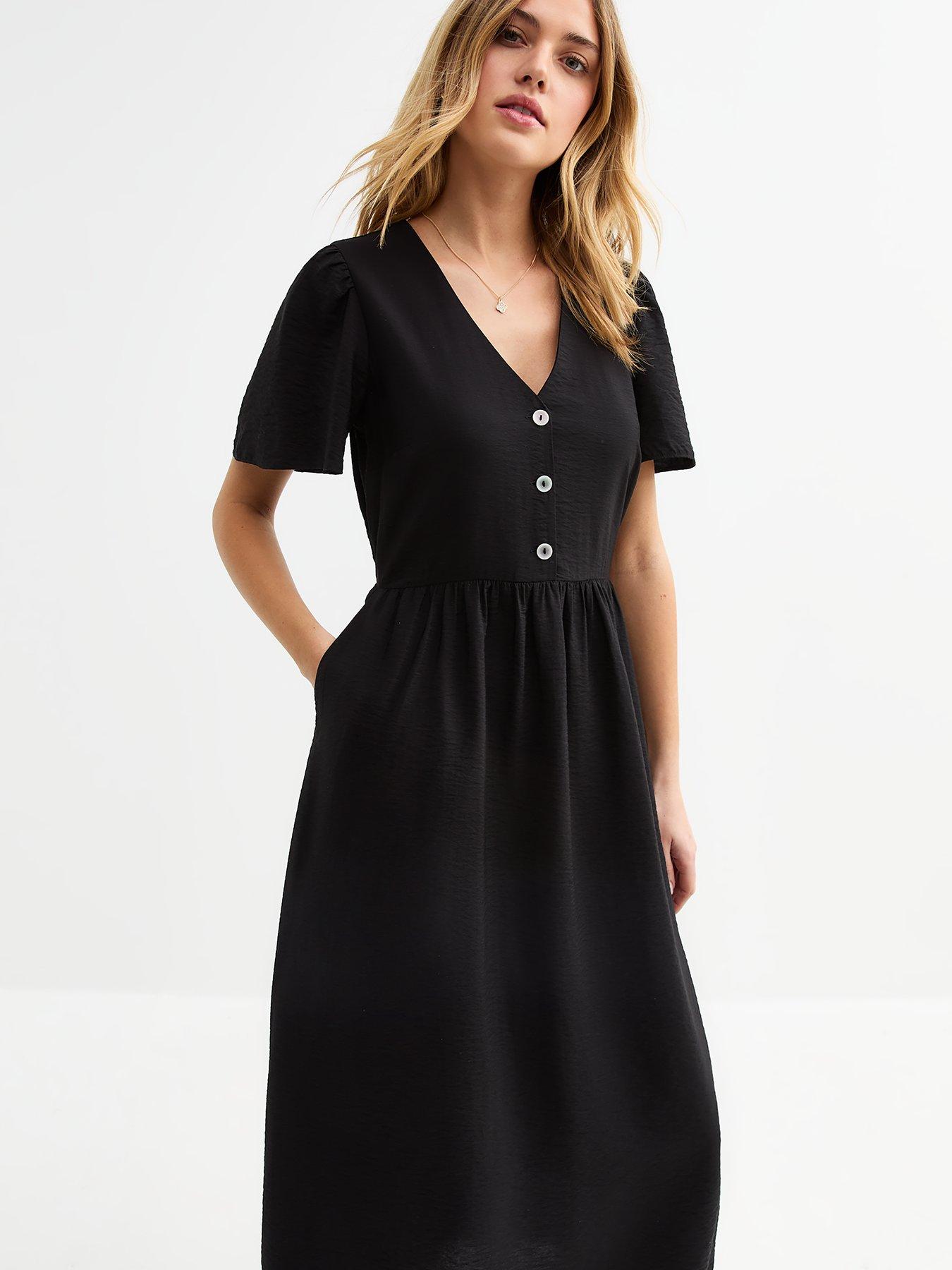 new-look-flutter-sleeve-button-front-midi-dress-blackback