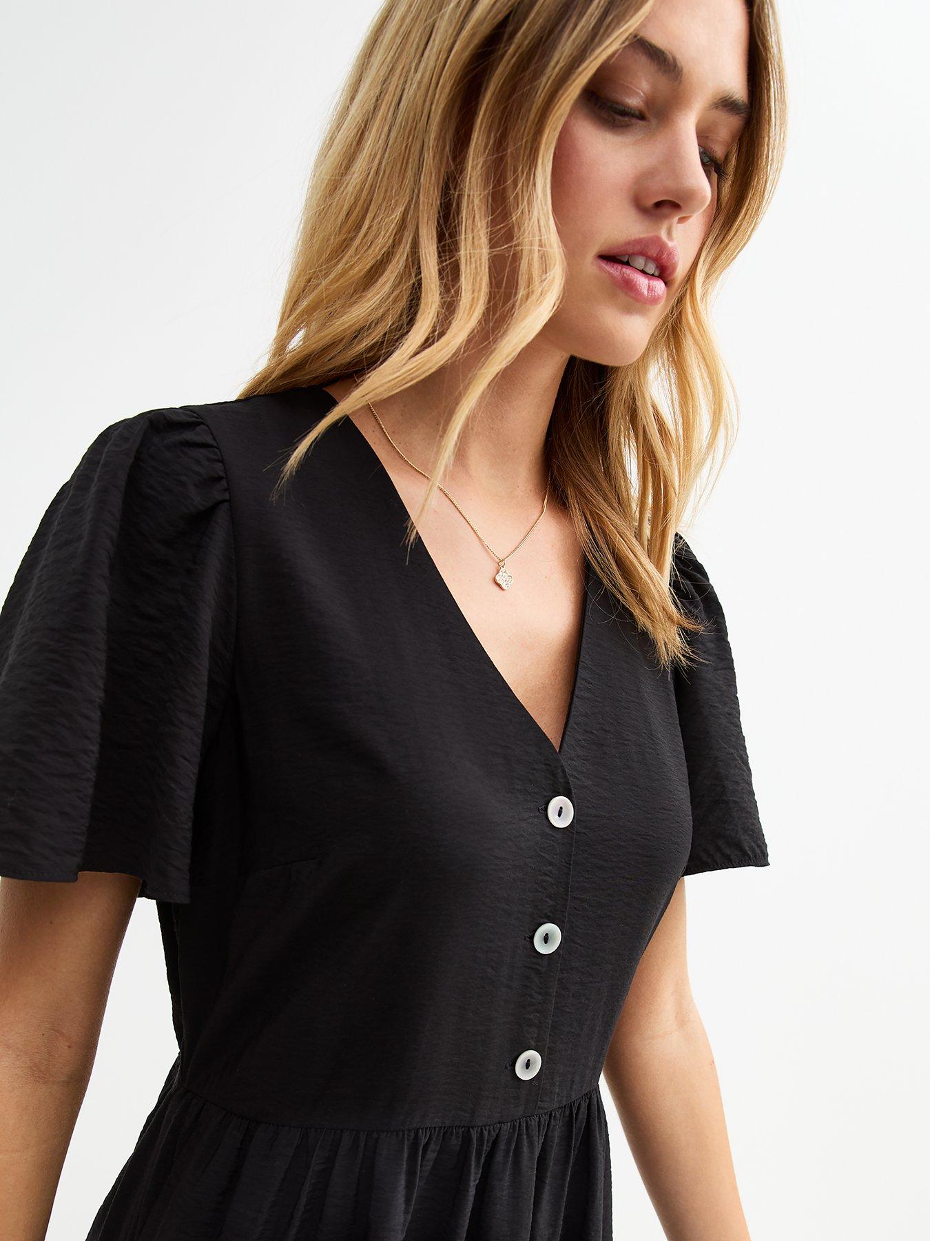 new-look-flutter-sleeve-button-front-midi-dress-blackoutfit