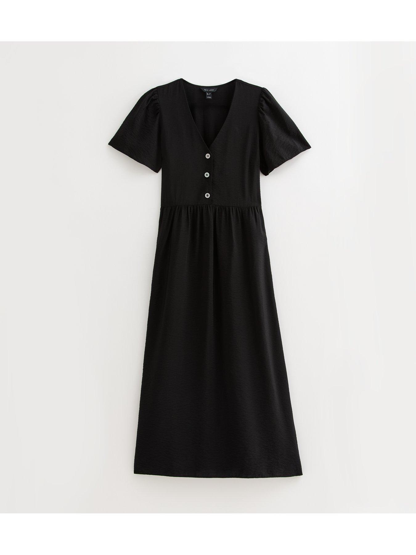 new-look-flutter-sleeve-button-front-midi-dress-blackdetail