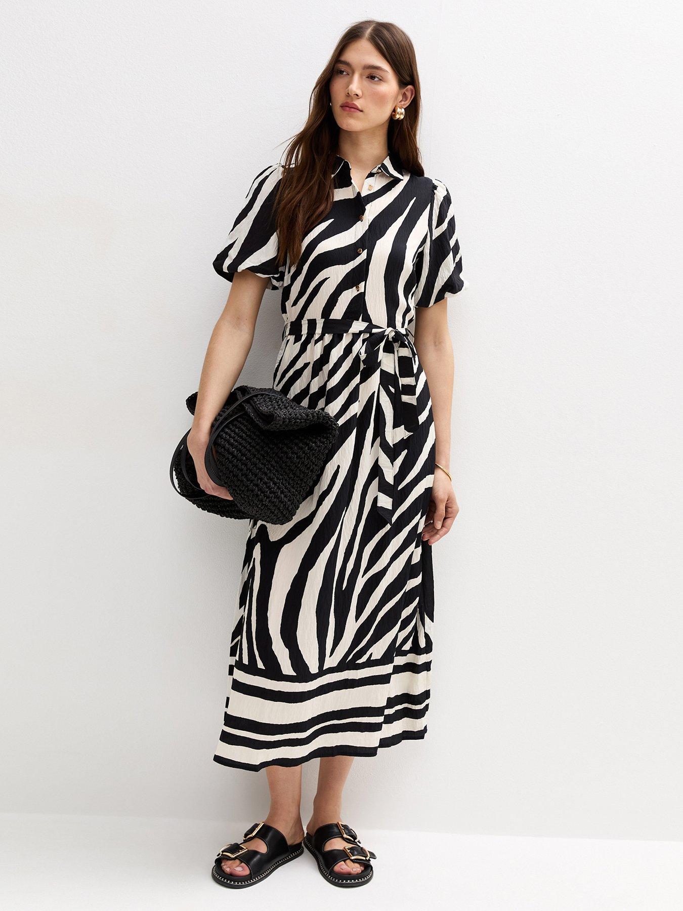 New Look Ziggy Zebra Puff Shirt Midi - Black