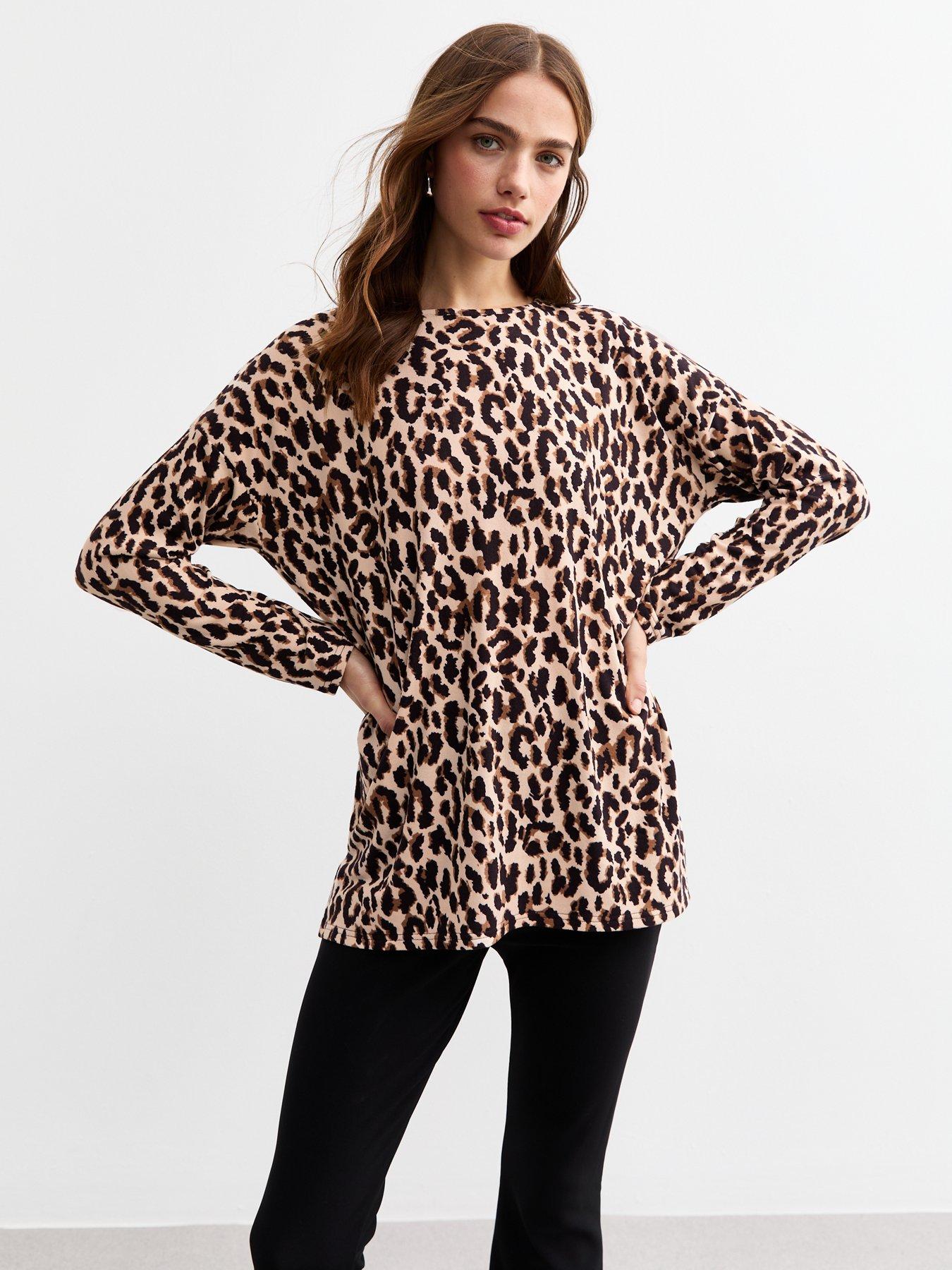 Image of New Look Leopard Print Long Sleeve Top - Brown