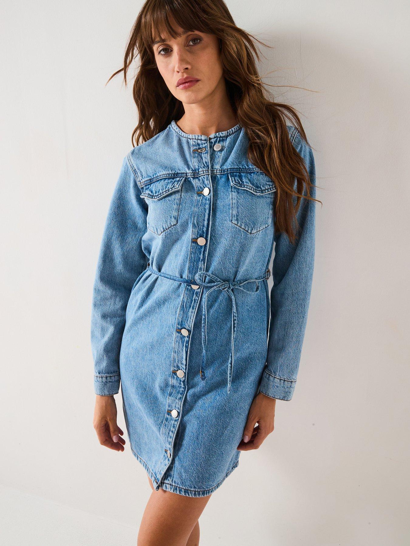 only-tie-waist-denim-mini-dress-bluefront
