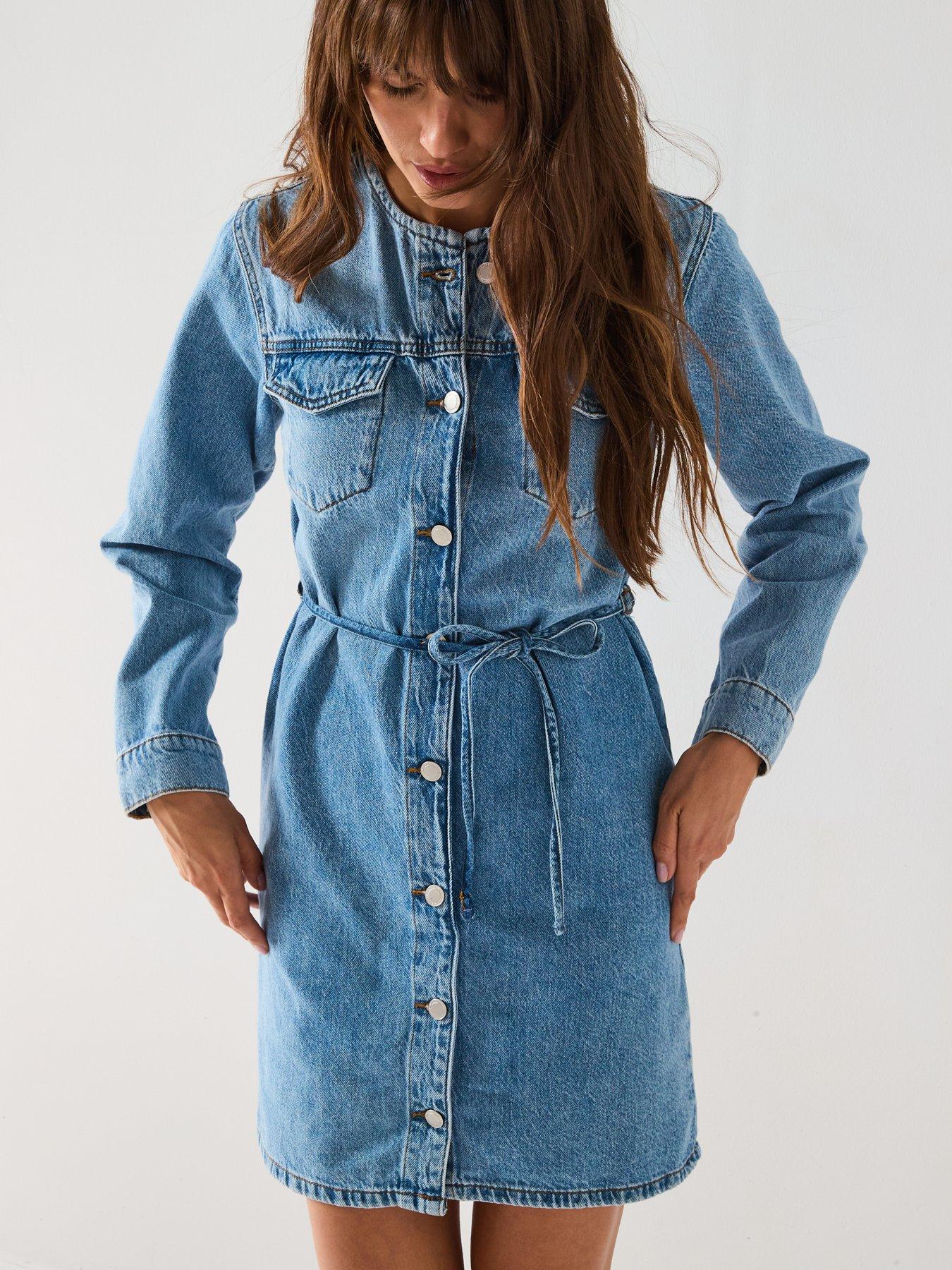 only-tie-waist-denim-mini-dress-blueoutfit