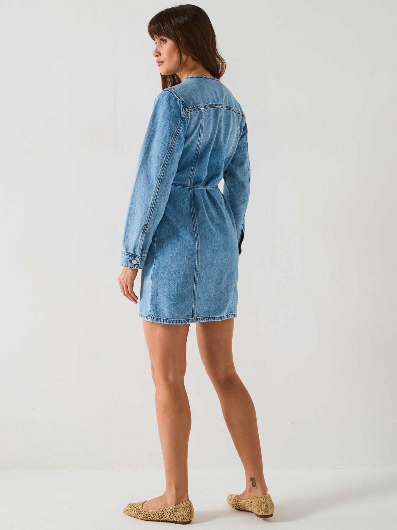 only-tie-waist-denim-mini-dress-bluedetail