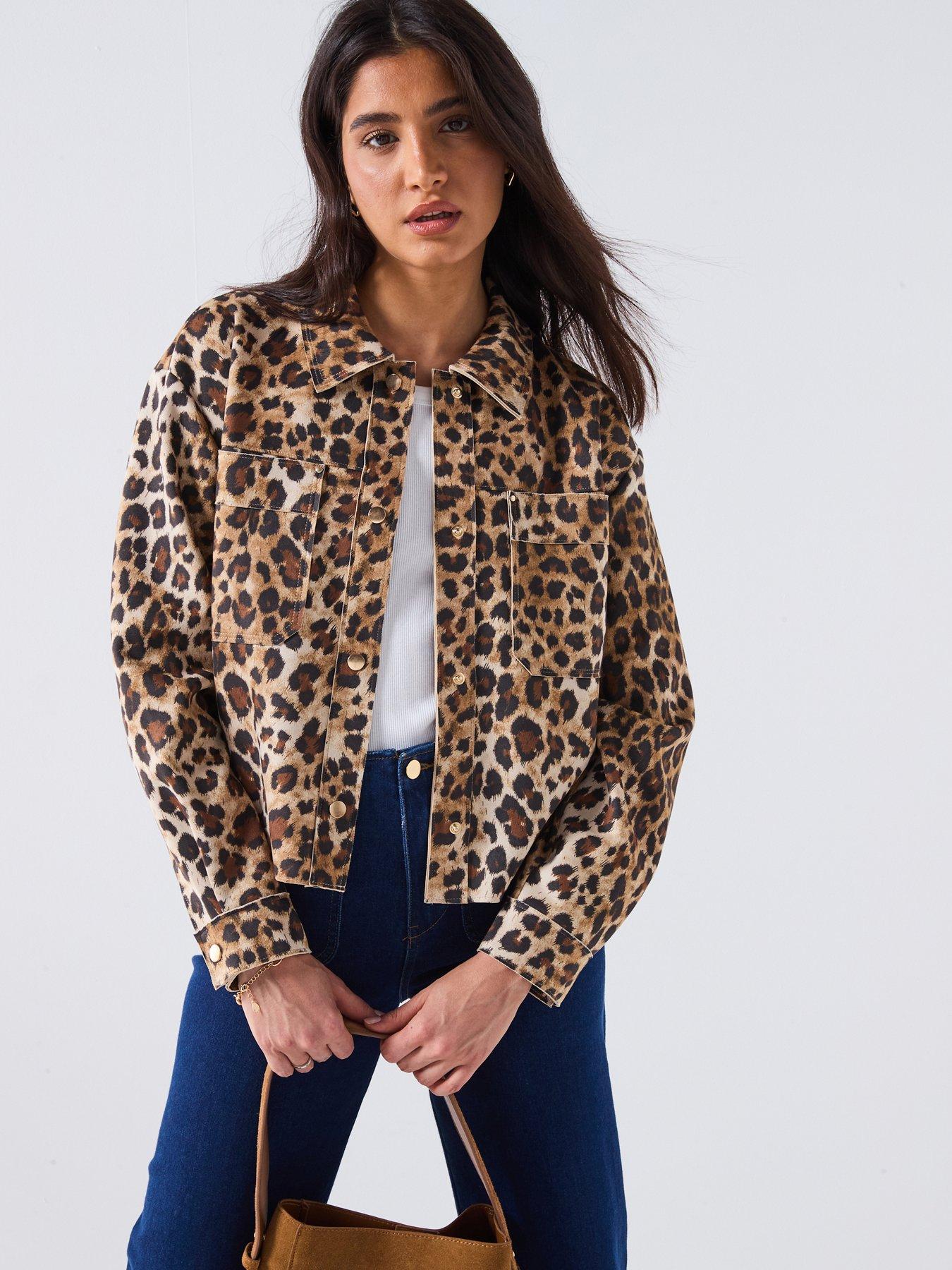 Only Leopard Print Faux Suede Jacket - Beige