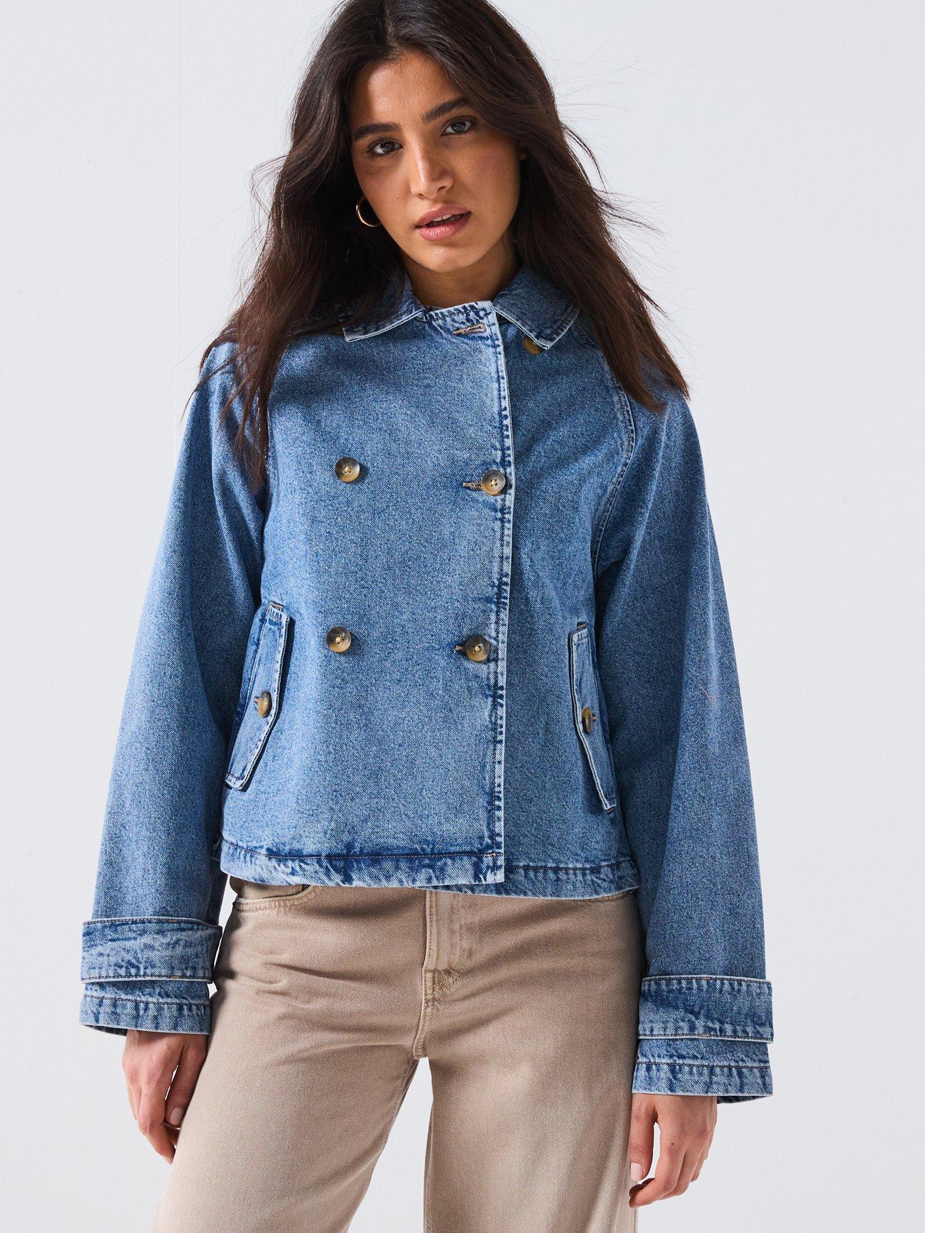 Only Short Denim Trench Jacket - Blue