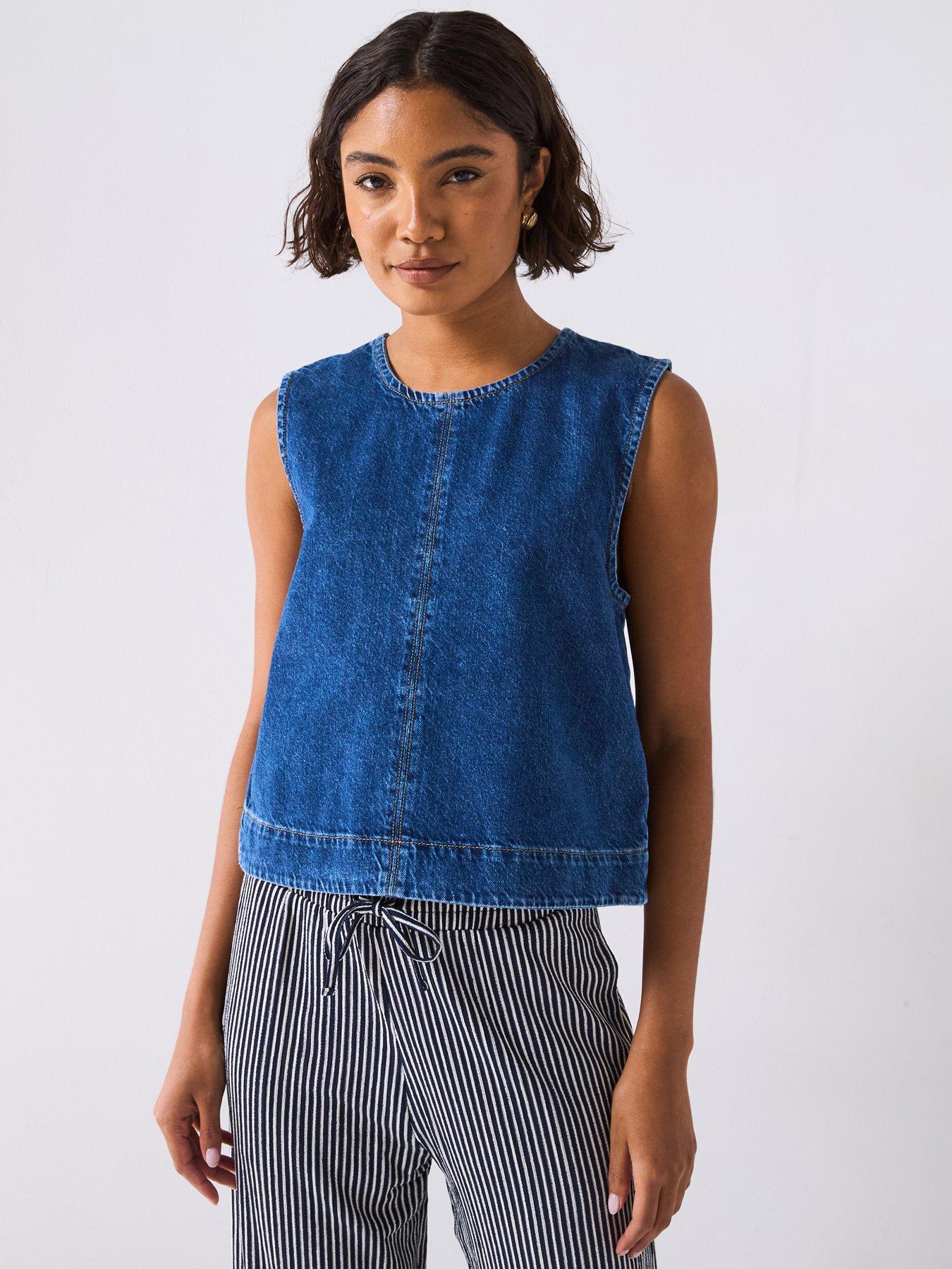 Image 1 of 6 of Only Round Neck Denim Top - Blue