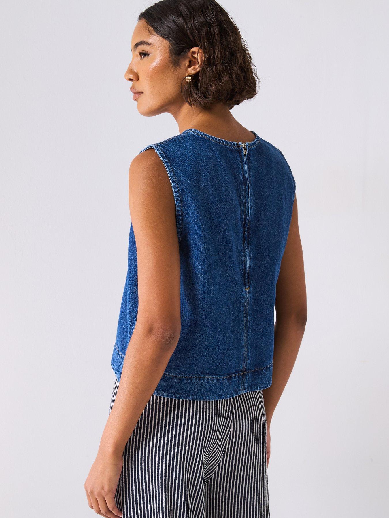 Image 2 of 6 of Only Round Neck Denim Top - Blue