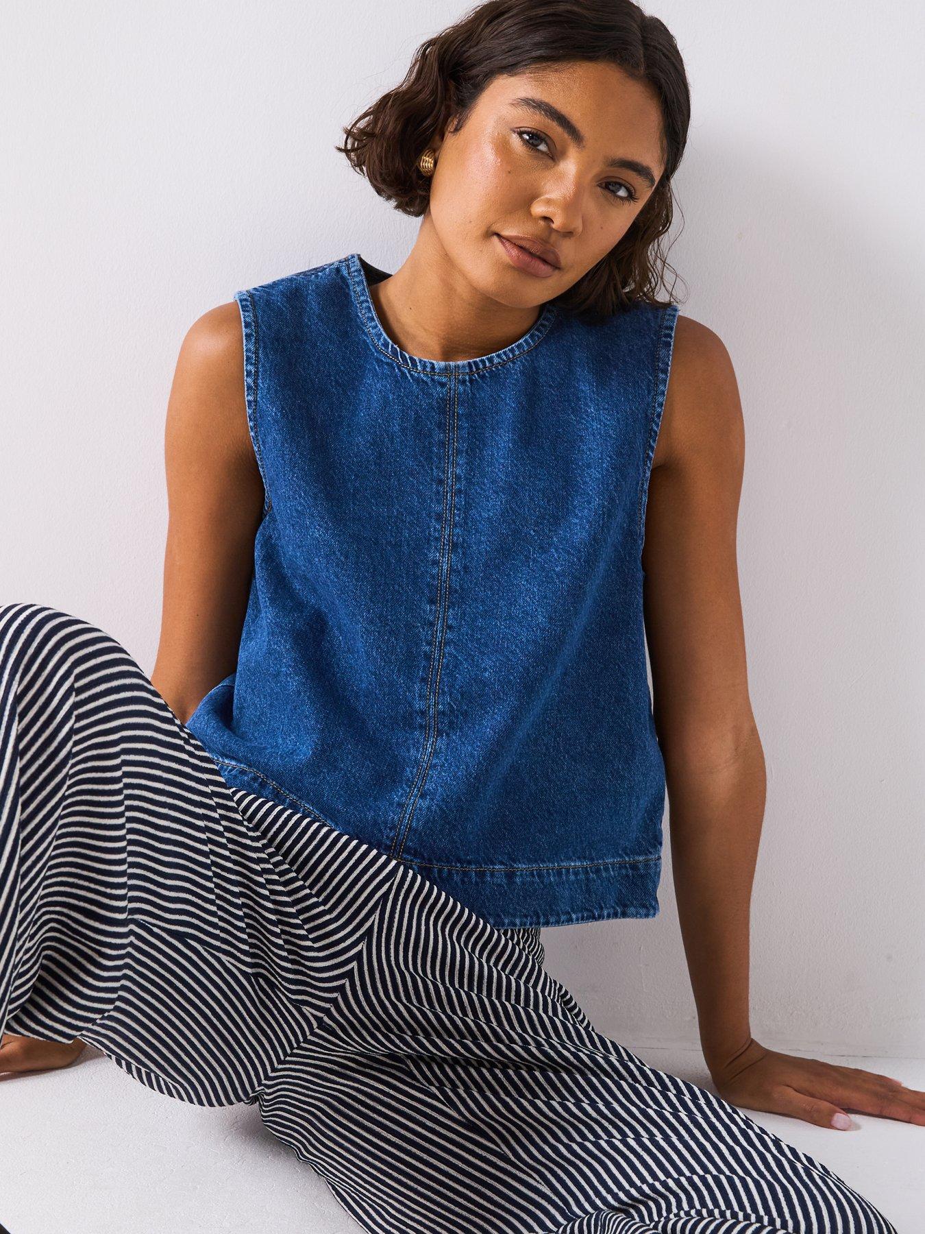 Image 4 of 6 of Only Round Neck Denim Top - Blue