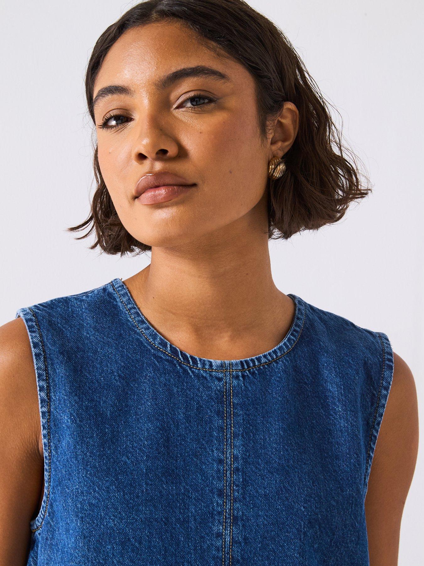 Image 5 of 6 of Only Round Neck Denim Top - Blue