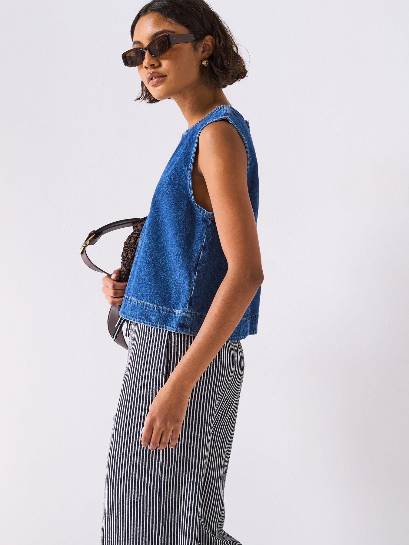 Image 6 of 6 of Only Round Neck Denim Top - Blue