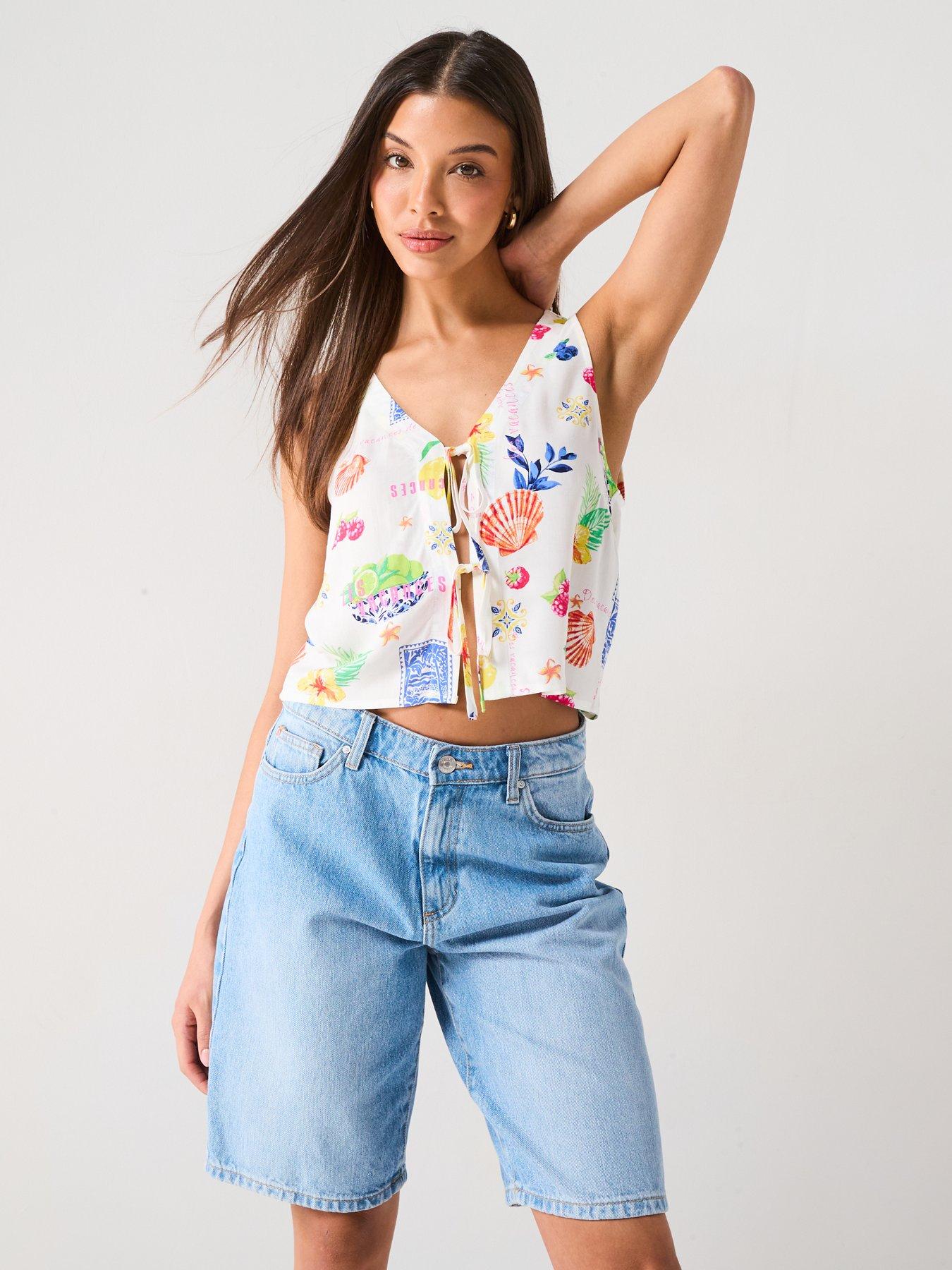 only-tie-front-summer-print-top-whiteoutfit