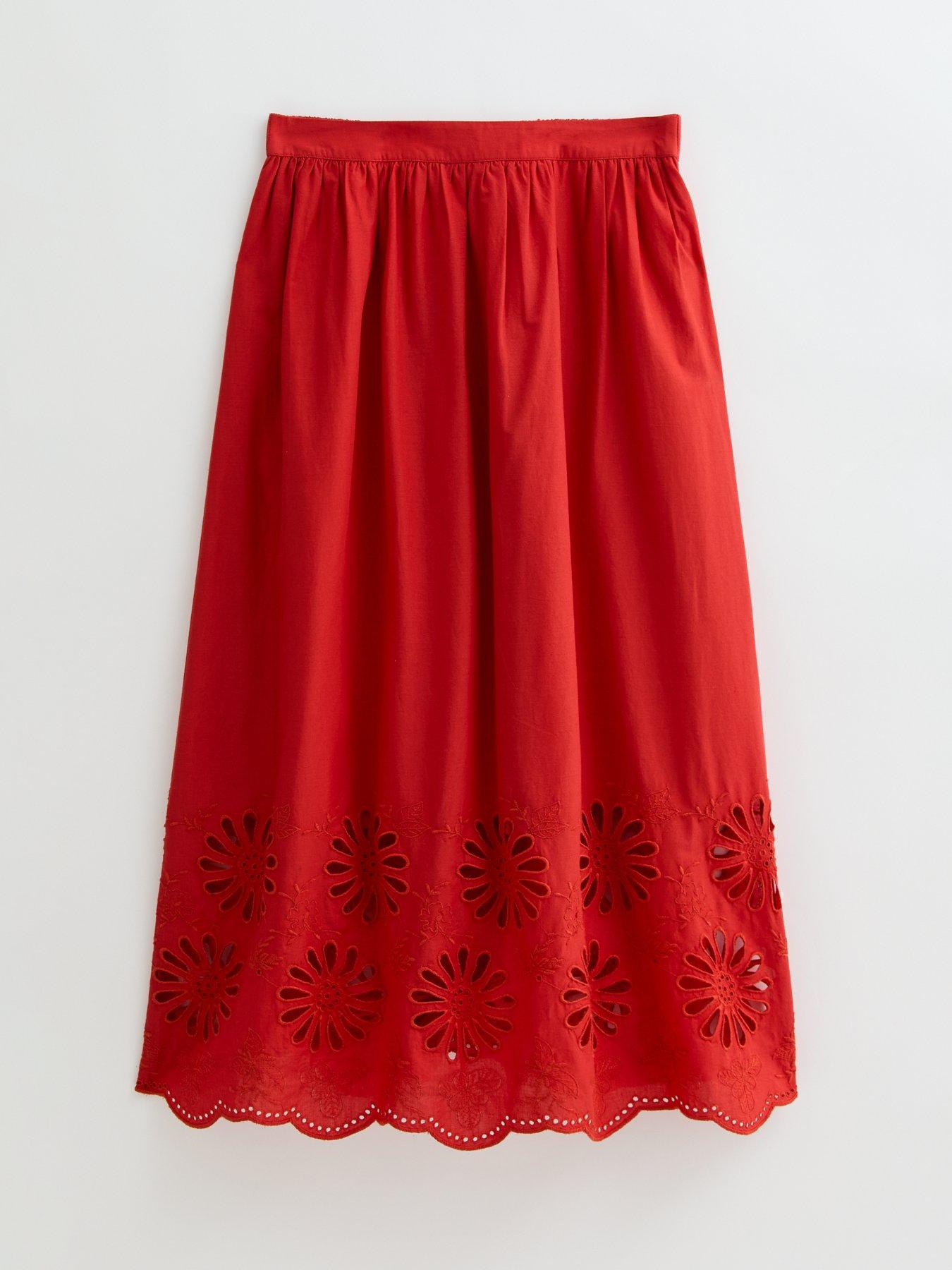 Image 5 of 5 of New Look Embroidered Hem Midi Skirt - Red