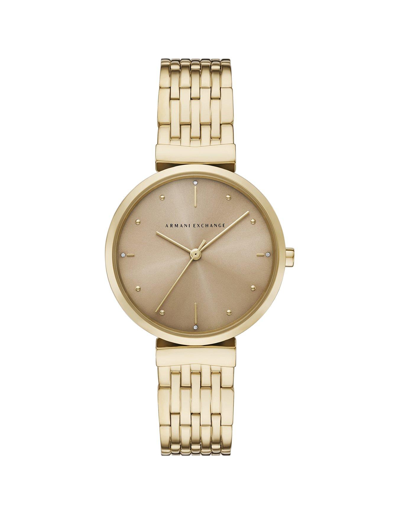 undefined Armani Exchange Women's Three-Hand, Gold-Tone Stainless Steel Watch, AX5916