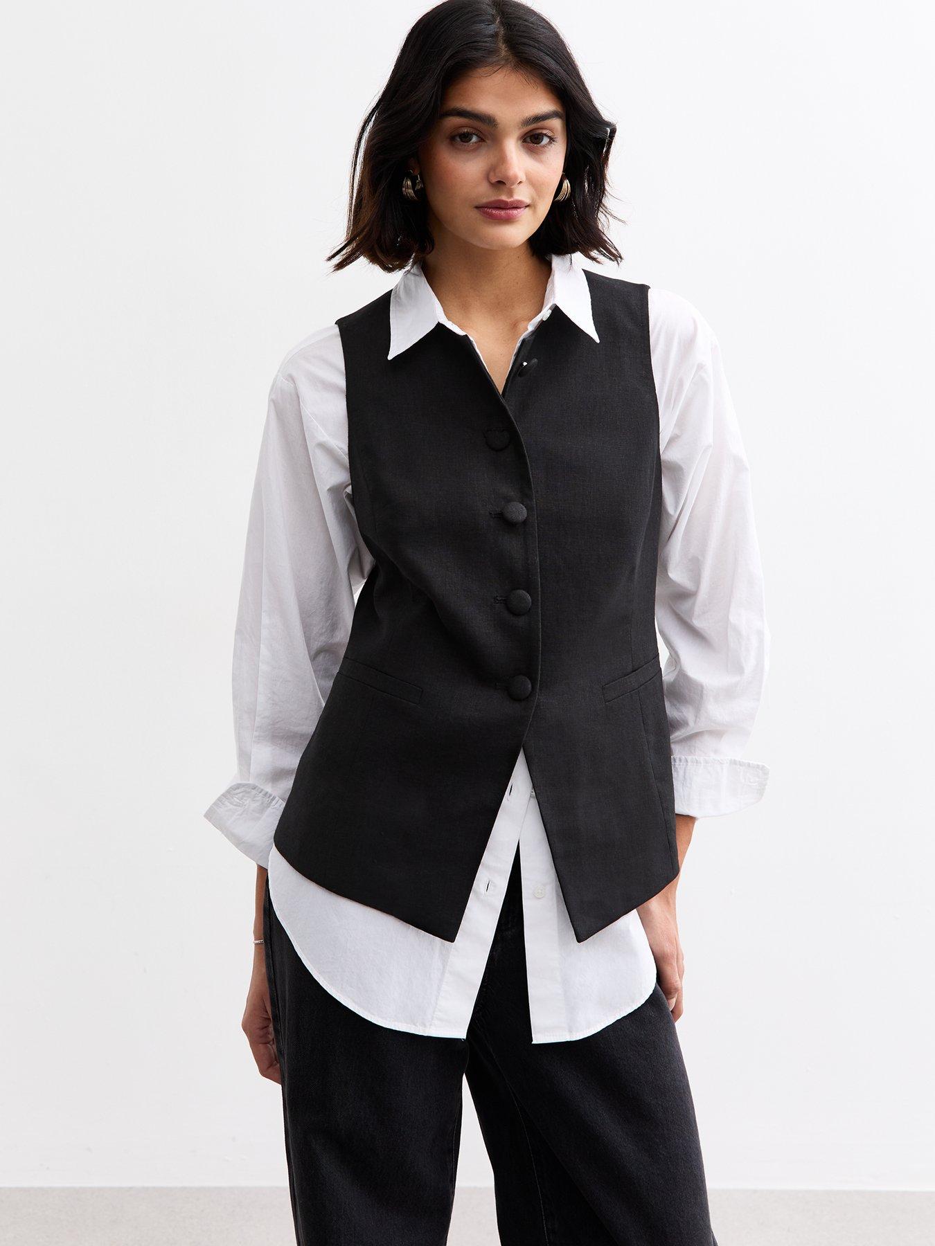 Image of New Look Black Crew Neck Linen Blend Waistcoat
