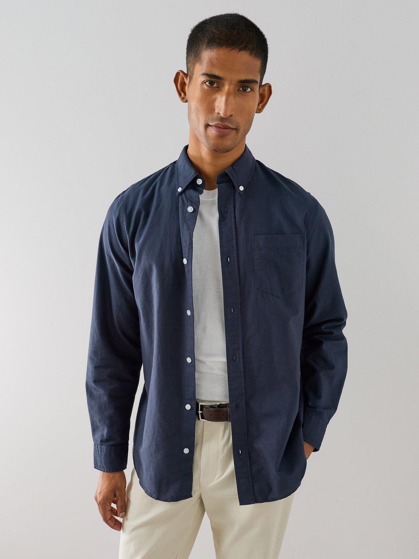 The Very Collection Pure Cotton Long Sleeve Button Down Oxford Shirt - Navy
