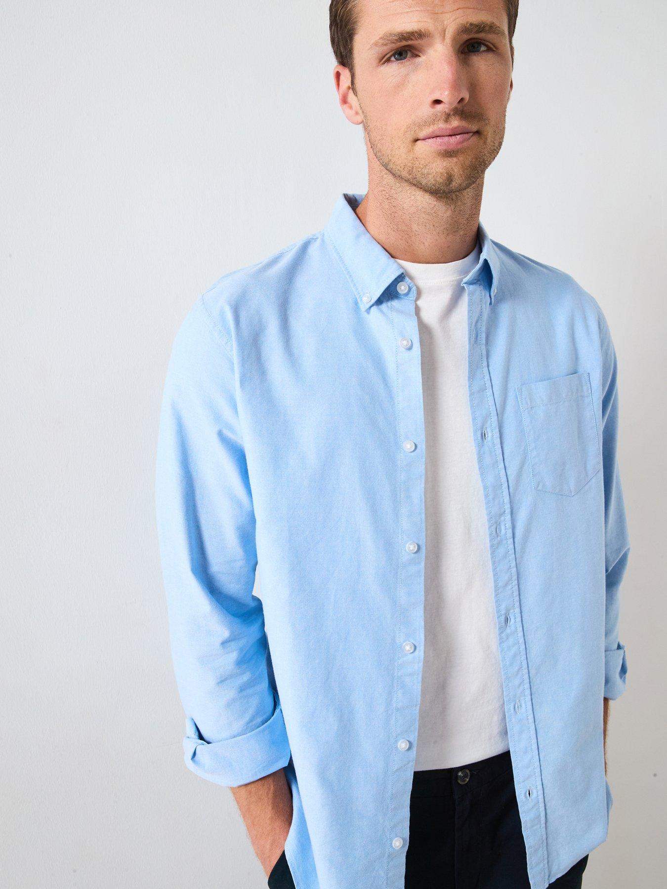 Image 1 of 6 of The Very Collection Pure Cotton Long Sleeve Button Down Oxford Shirt - Light Blue