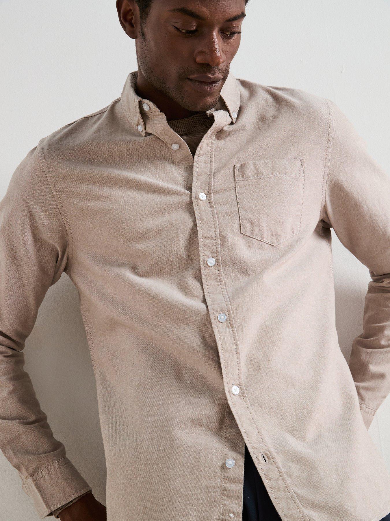 Very Man Long Sleeve Button Down Oxford Shirt - Beige
