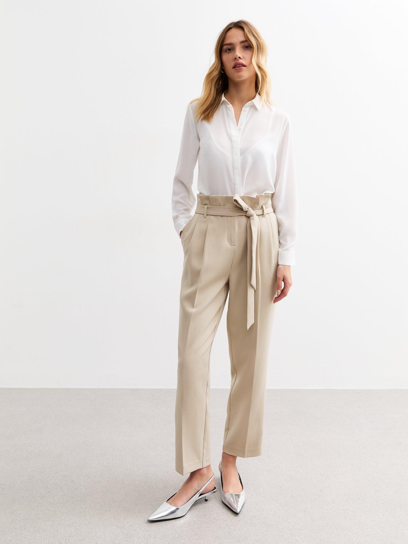 Image 1 of 6 of New Look Paperbag Trousers - Beige