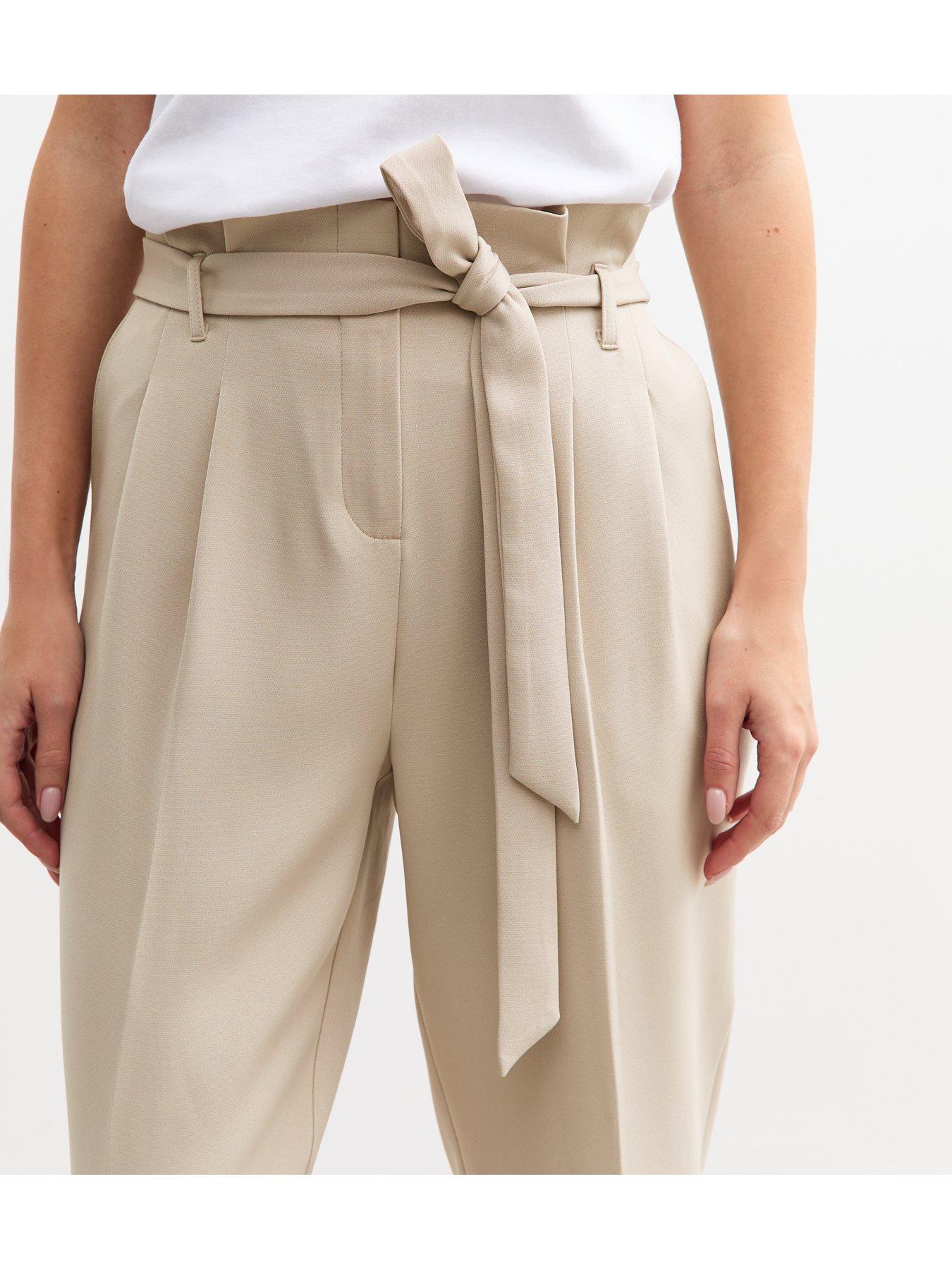 Image 4 of 6 of New Look Paperbag Trousers - Beige