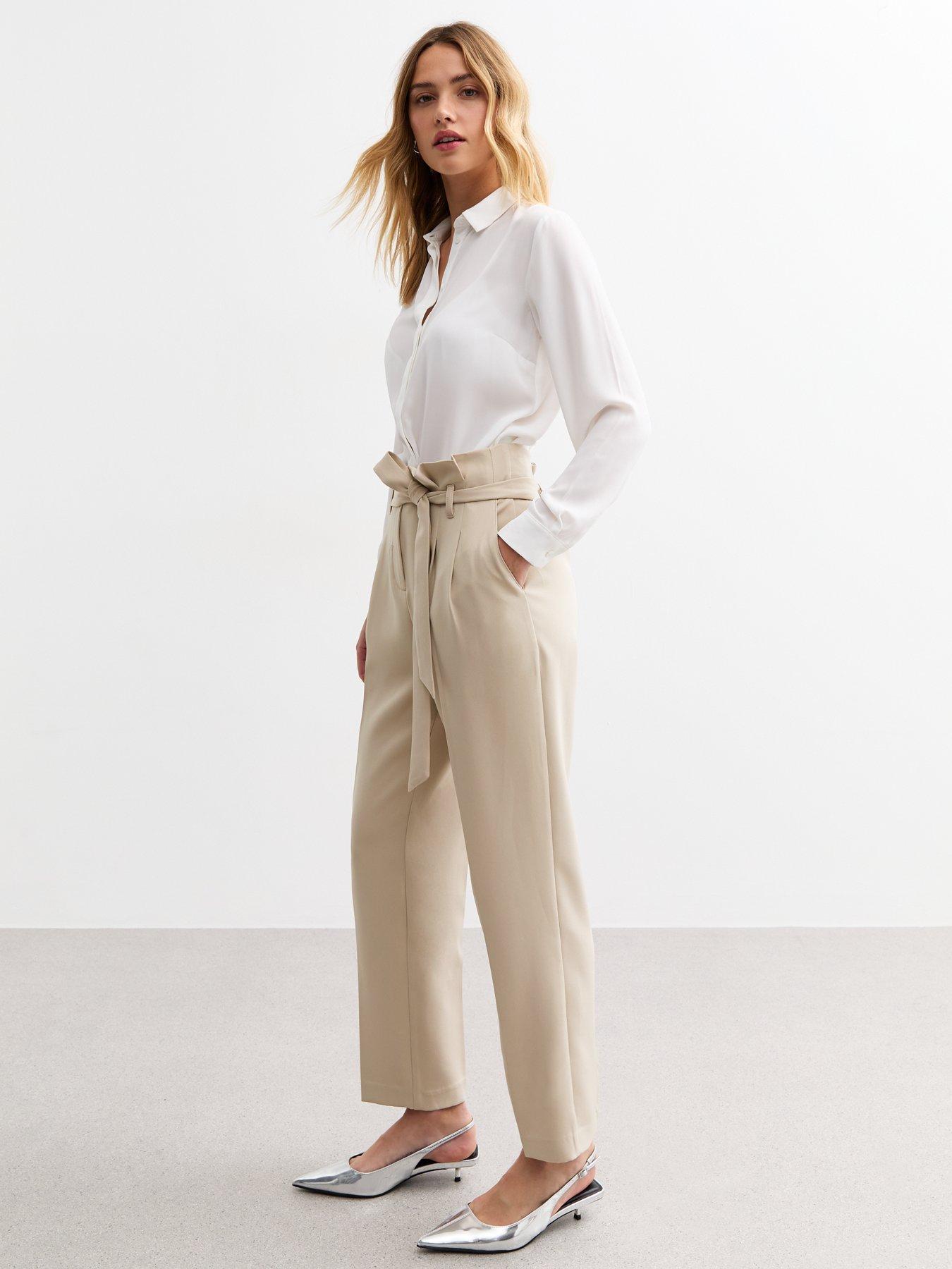 Image 6 of 6 of New Look Paperbag Trousers - Beige