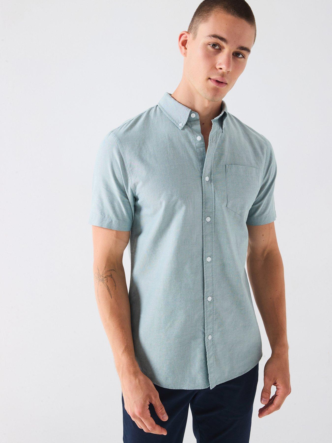 Image 1 of 6 of The Very Collection Short Sleeve Button Down Oxford Shirt- Green