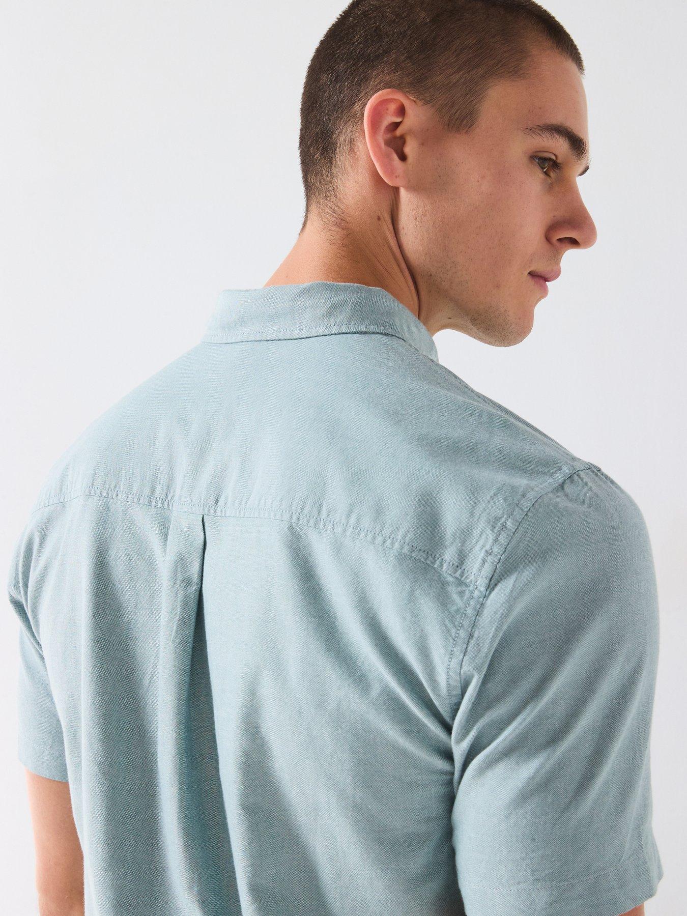 Image 4 of 6 of The Very Collection Short Sleeve Button Down Oxford Shirt- Green