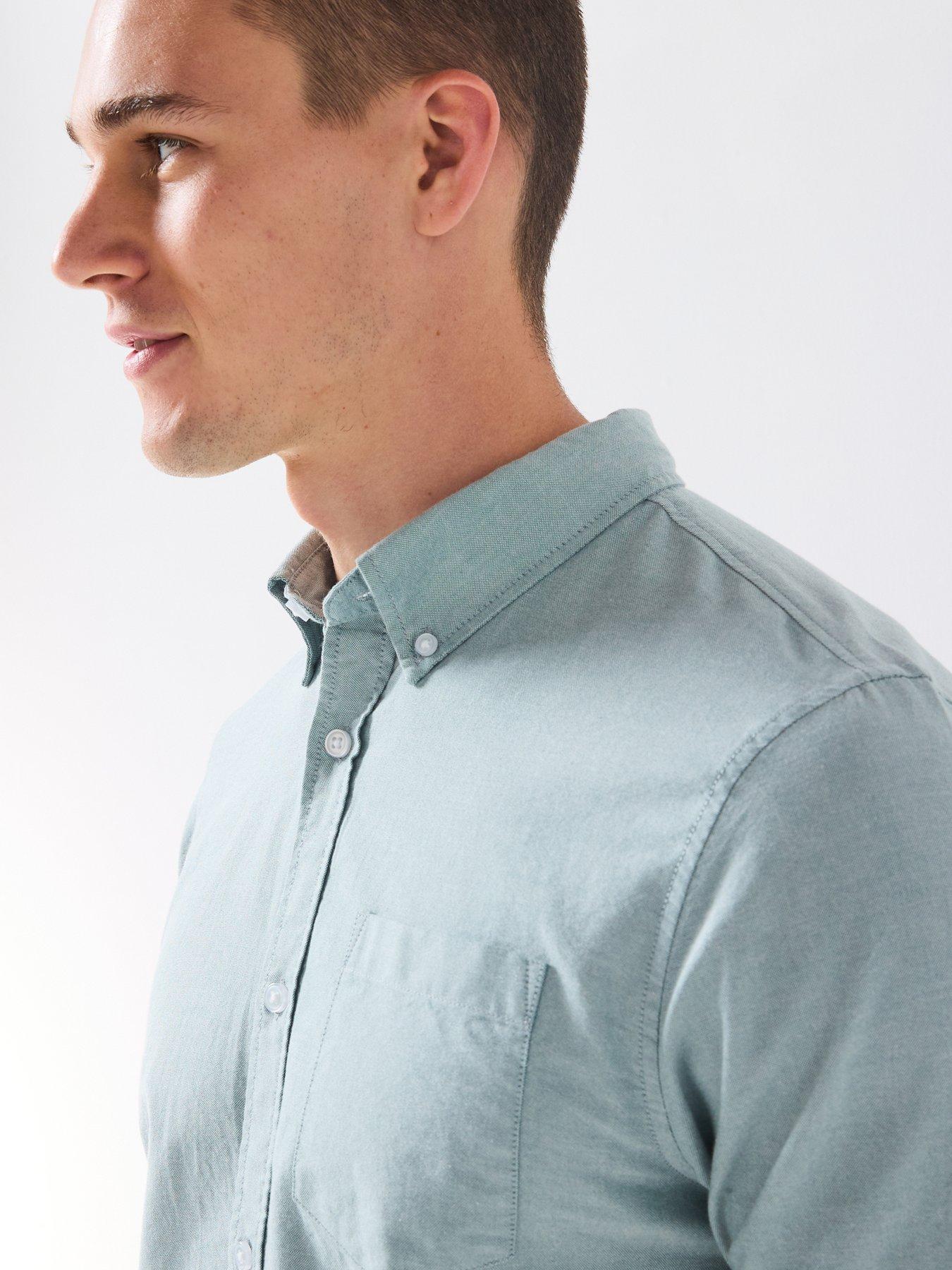 Image 5 of 6 of The Very Collection Short Sleeve Button Down Oxford Shirt- Green