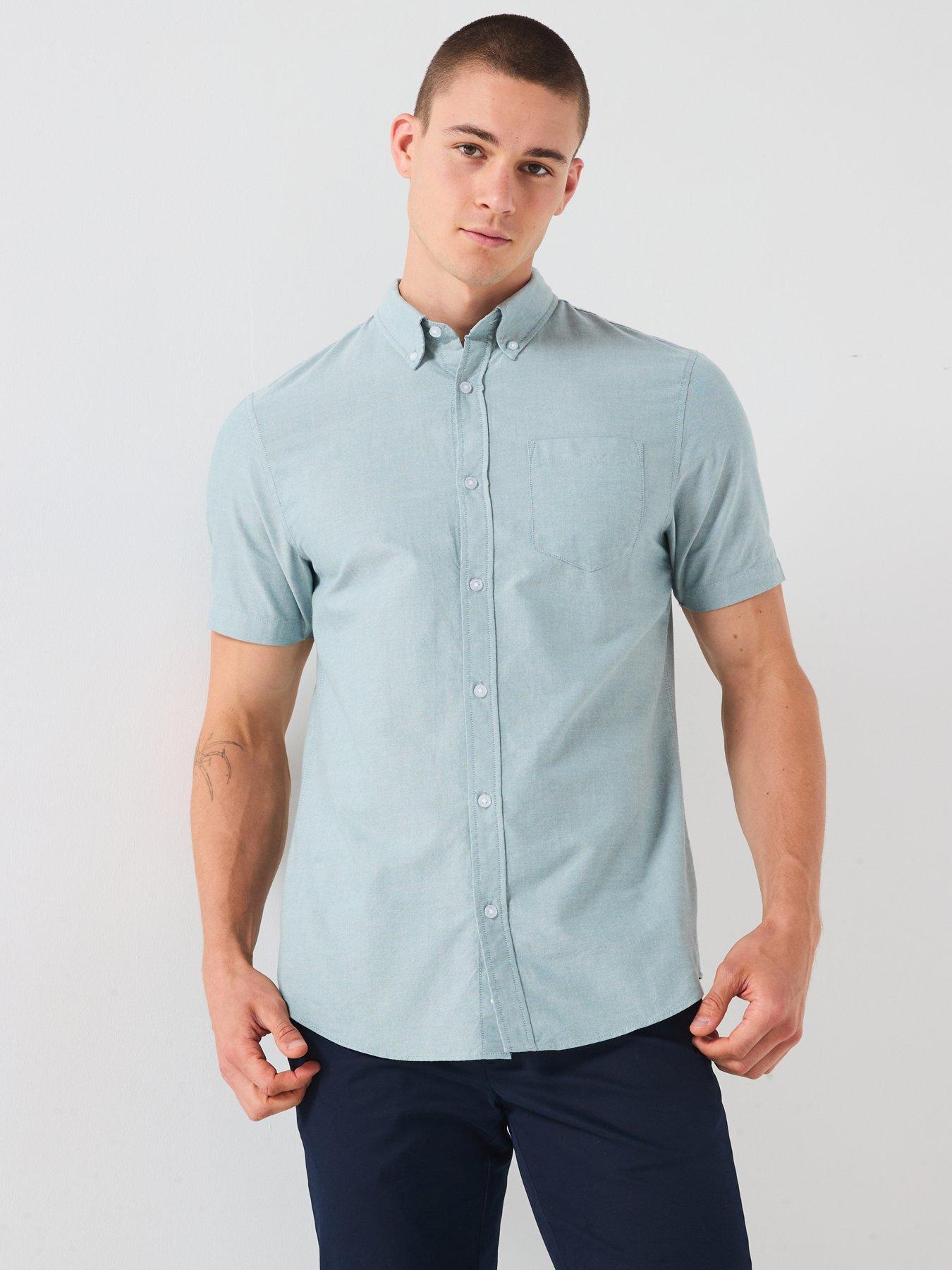Image 6 of 6 of The Very Collection Short Sleeve Button Down Oxford Shirt- Green