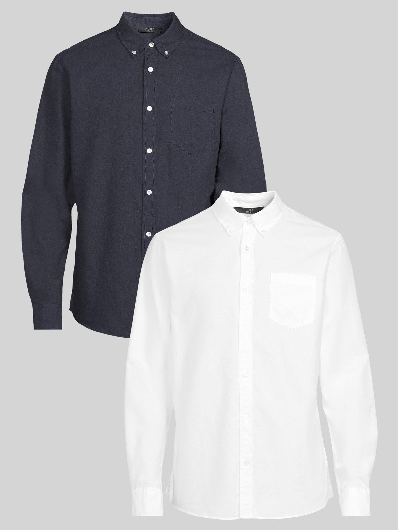 undefined 2 Pack Long Sleeve Oxford Shirt - Navy/White