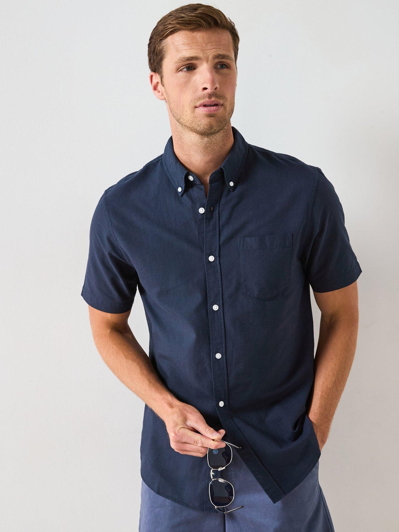 Image 1 of 6 of The Very Collection Pure Cotton Short Sleeve Button Down Oxford Shirt - Navy