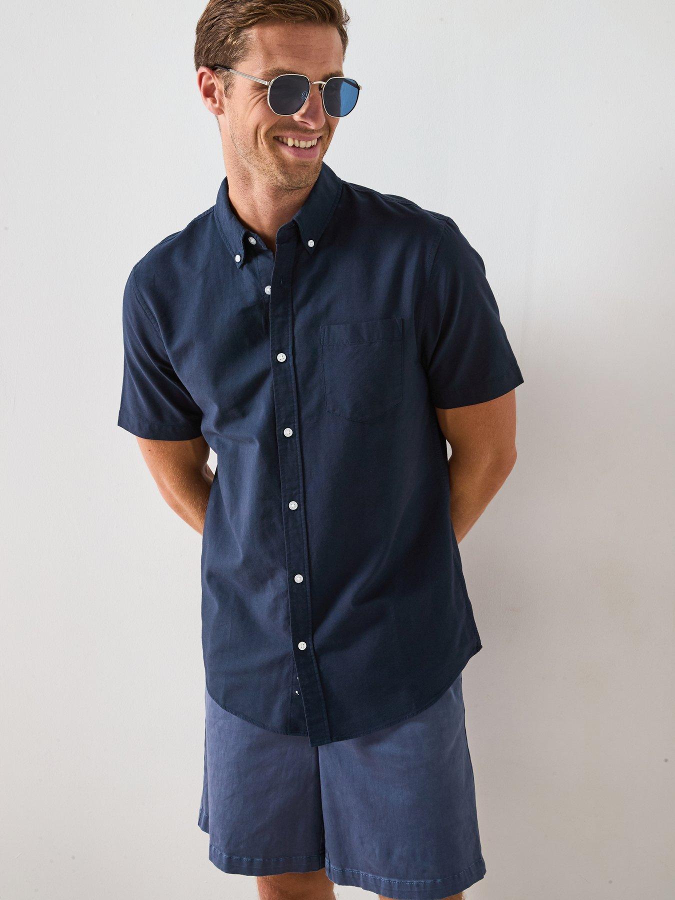 Image 4 of 6 of The Very Collection Pure Cotton Short Sleeve Button Down Oxford Shirt - Navy