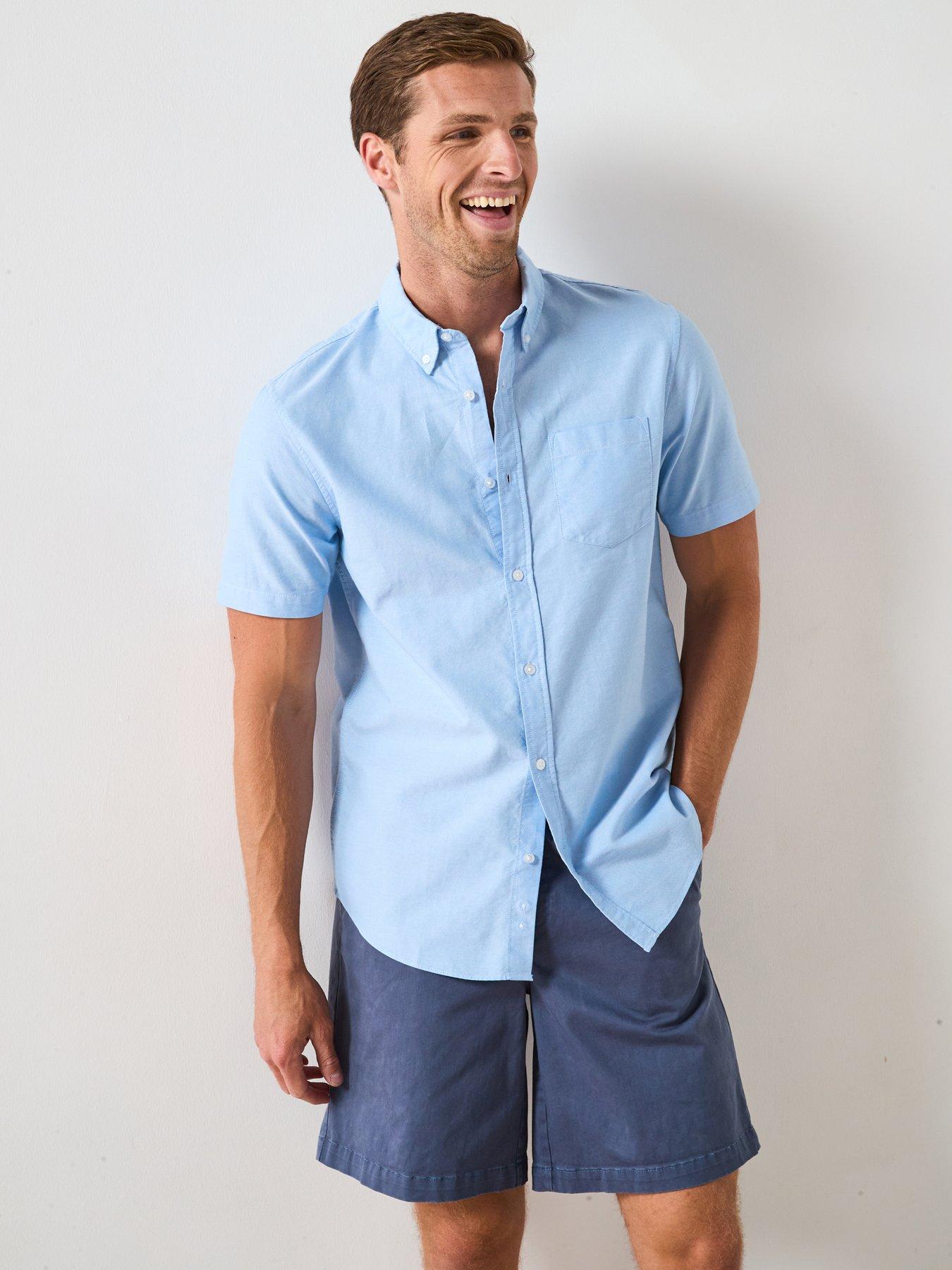 The Very Collection Short Sleeve Button Down Oxford Shirt - Light Blue