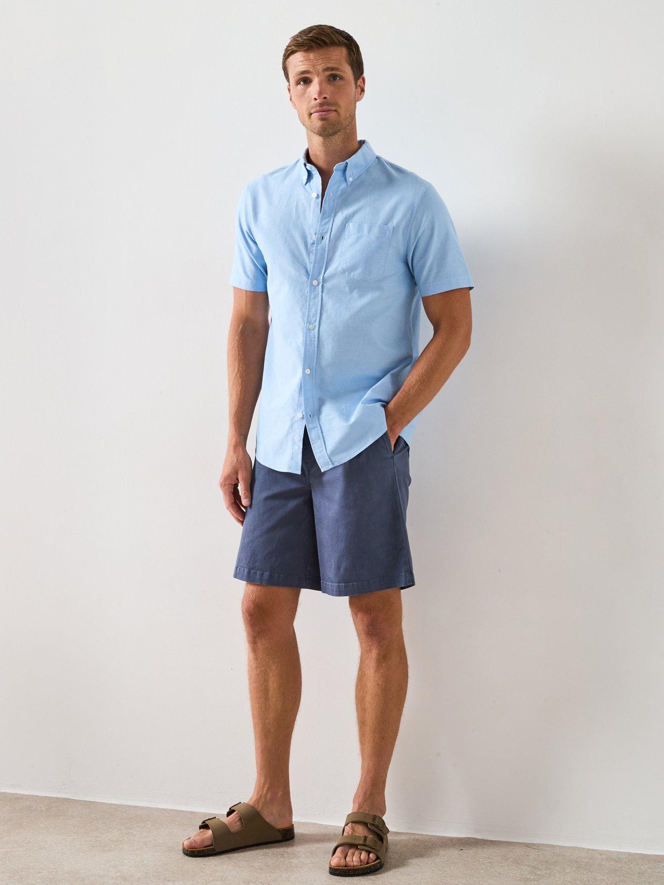 Image 3 of 6 of The Very Collection Short Sleeve Button Down Oxford Shirt - Light Blue