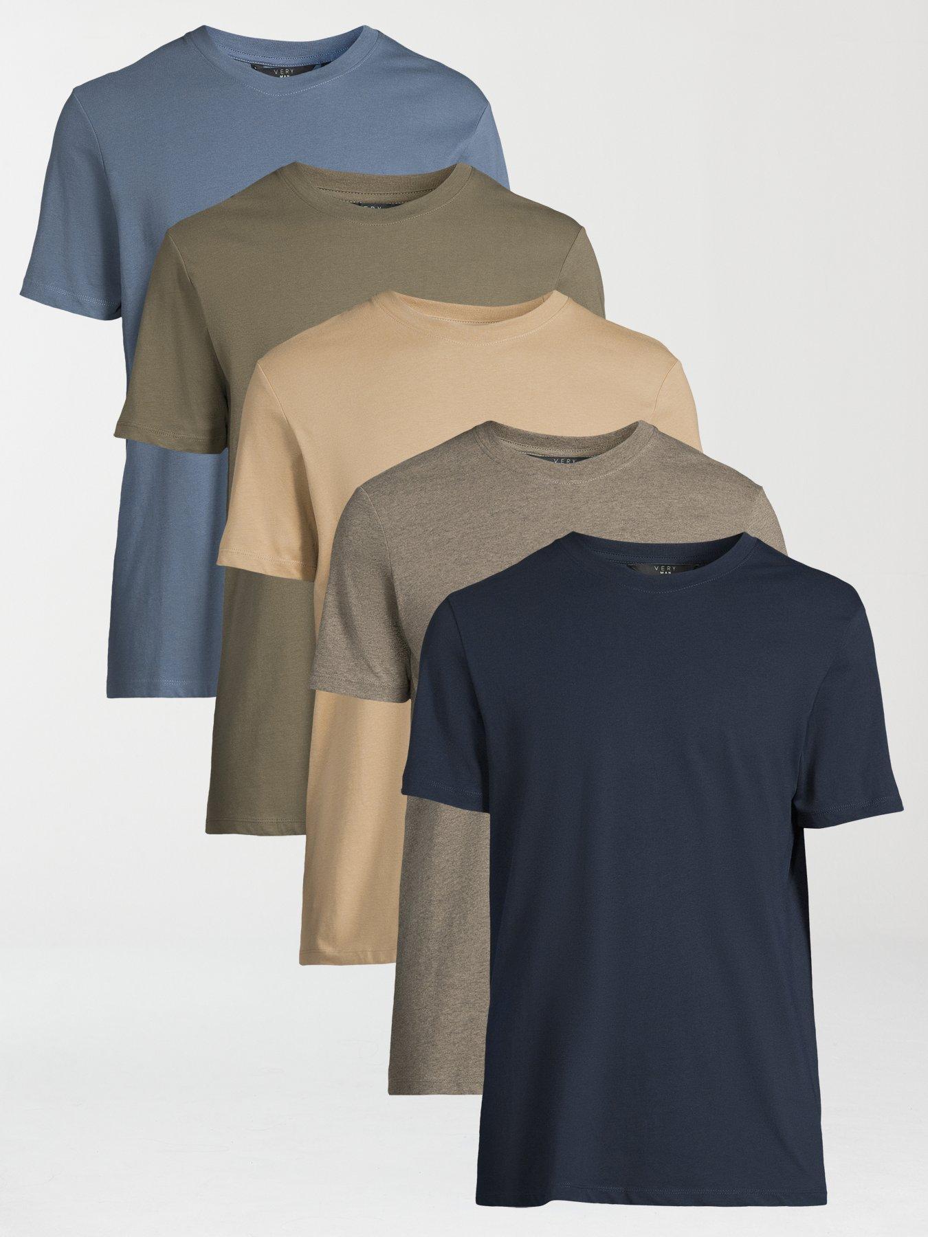 Very Man 5 Pack Crew Neck T-Shirt - Beige/Beige Marl/Khaki/Blue/Navy