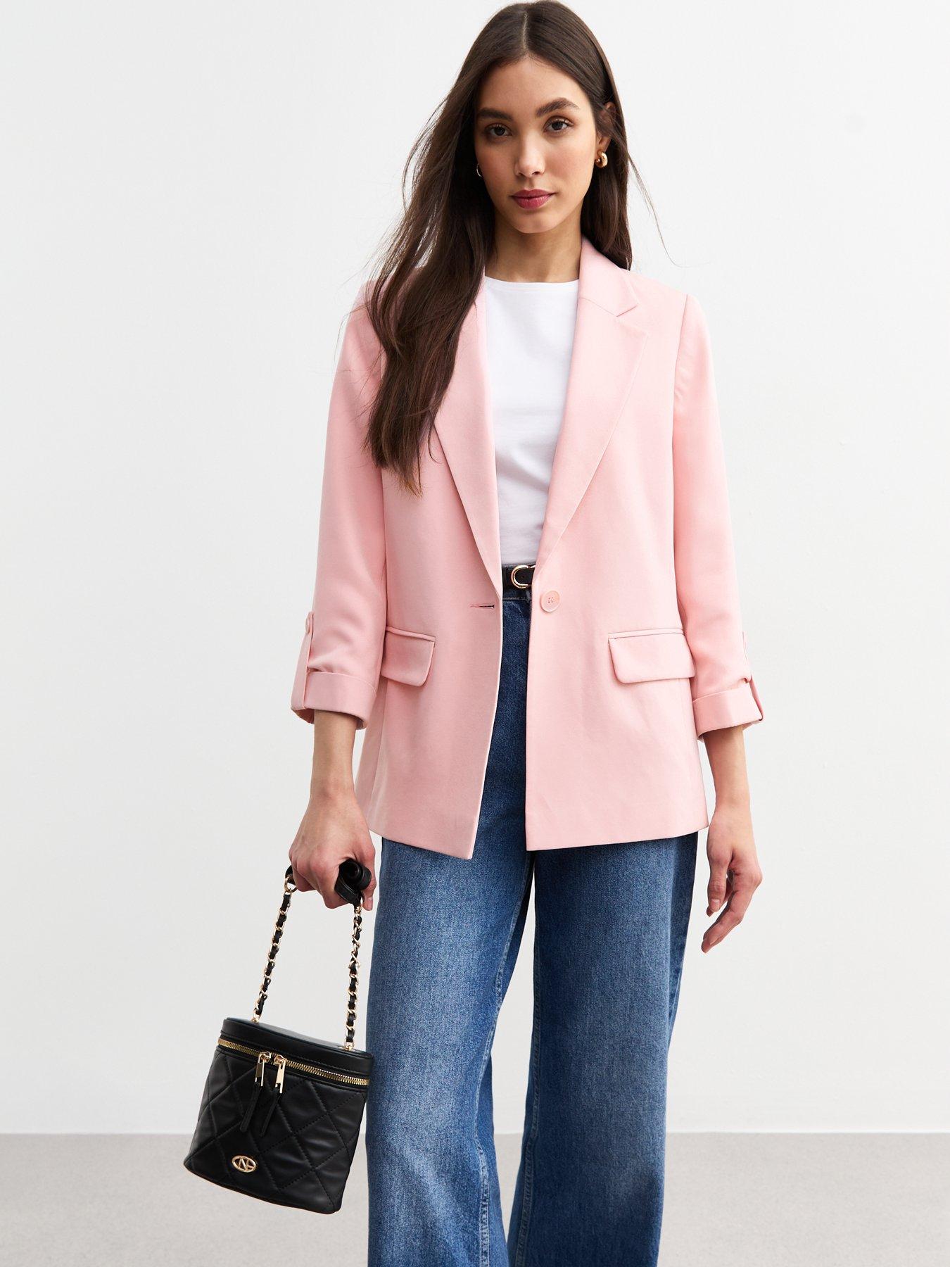 new-look-light-pink-cropped-sleeve-blazer