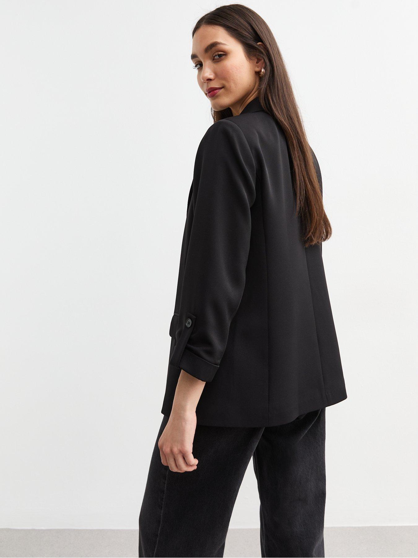 Image 2 of 5 of New Look Black Cropped Sleeve Blazer