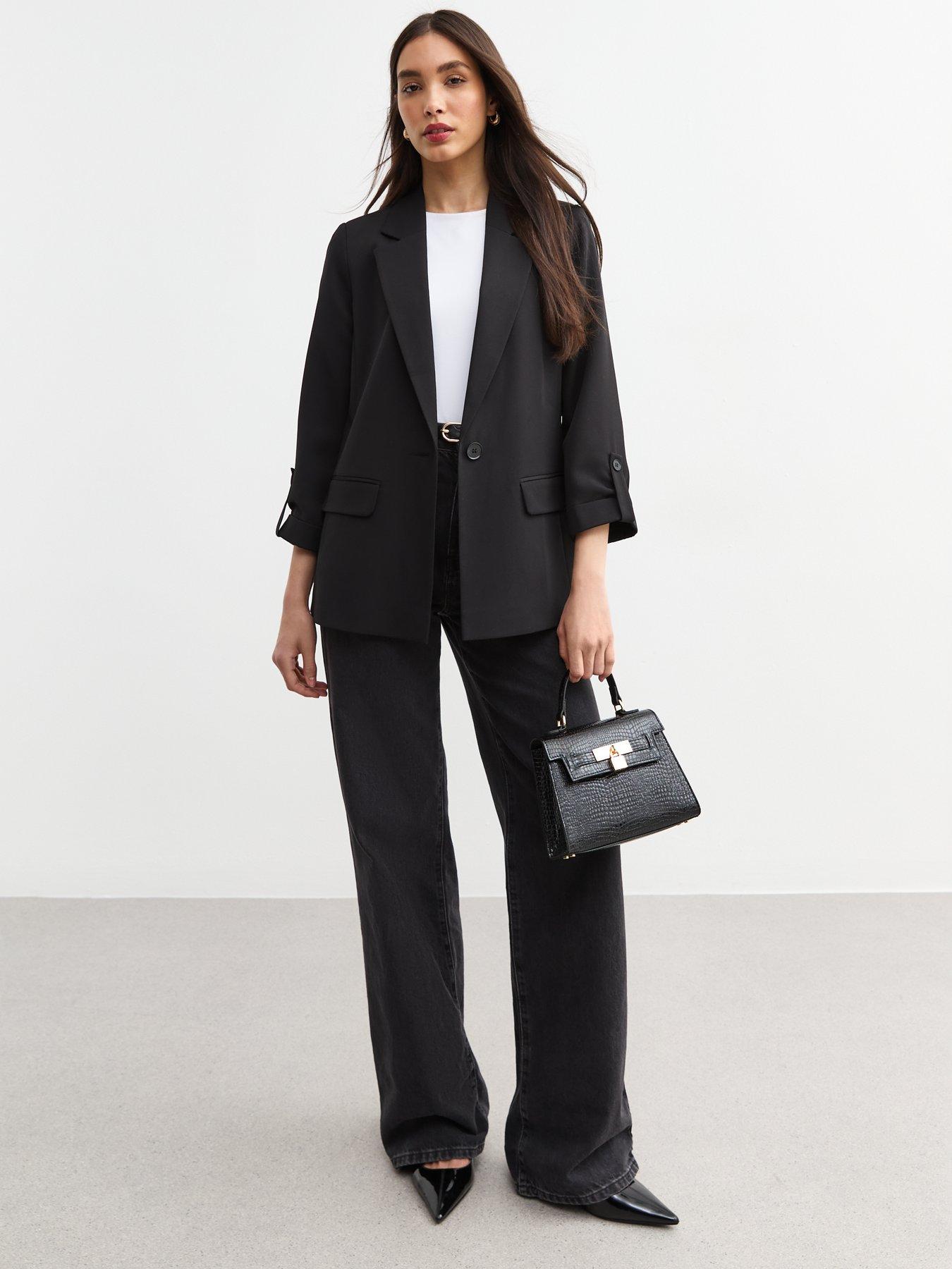 Image 3 of 5 of New Look Black Cropped Sleeve Blazer