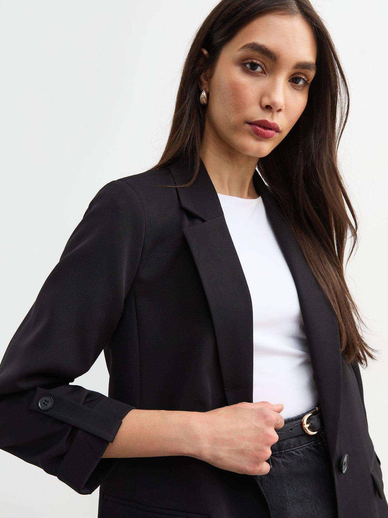 Image 4 of 5 of New Look Black Cropped Sleeve Blazer