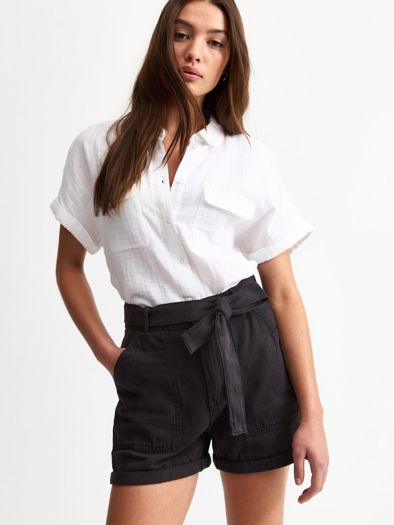 New Look Belted Twill Shorts - Black