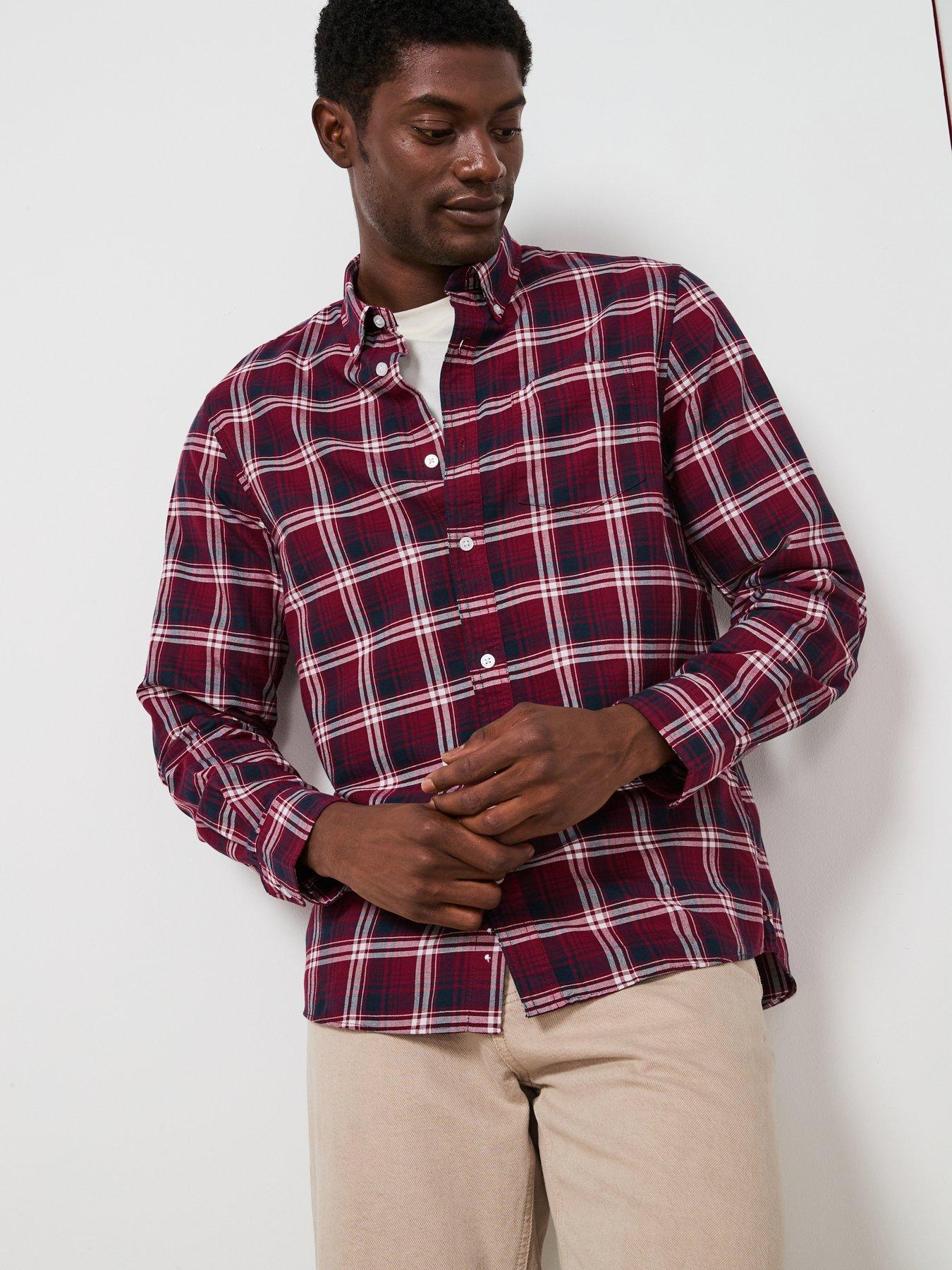 Very Man Pure Cotton Long Sleeve Poplin Check Shirt - Burgundy