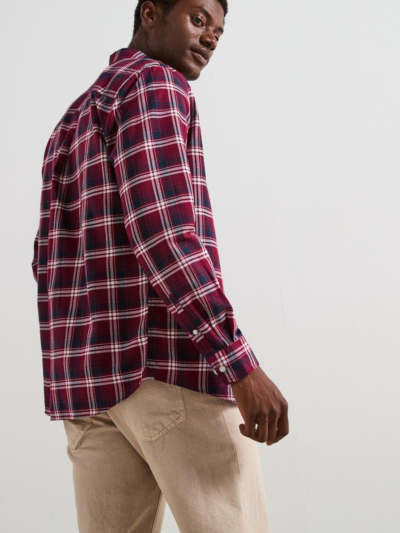 very-man-pure-cotton-long-sleeve-poplin-check-shirt-burgundystillFront