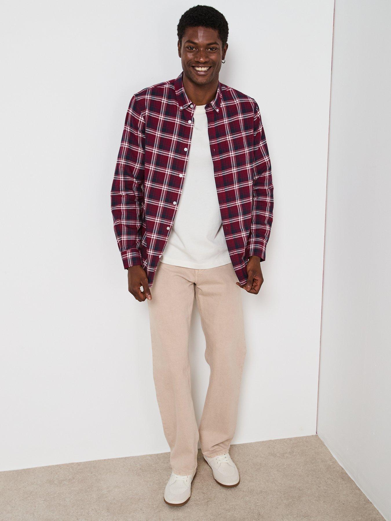Image 3 of 6 of Very Man Pure Cotton Long Sleeve Poplin Check Shirt - Burgundy