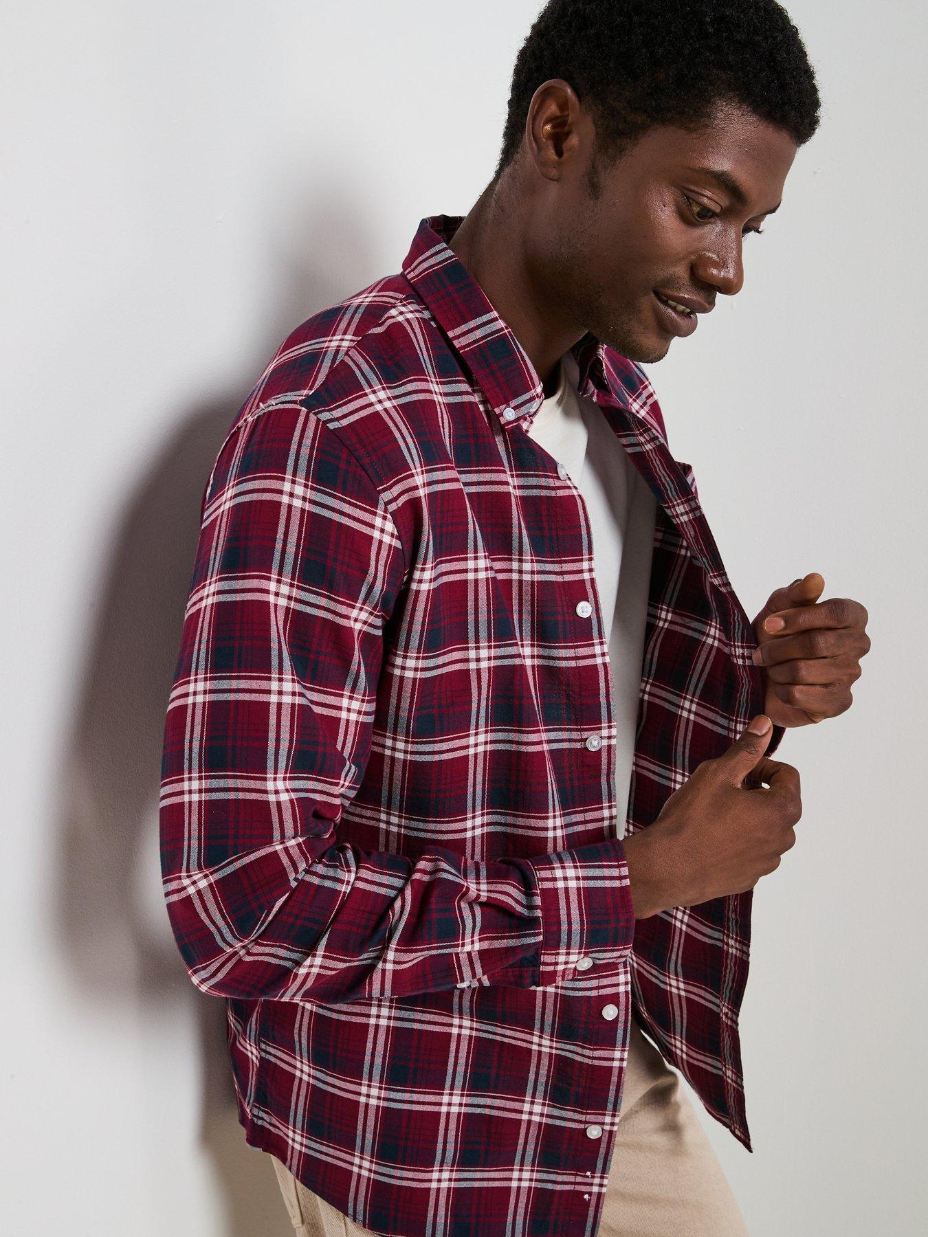 Image 4 of 6 of Very Man Pure Cotton Long Sleeve Poplin Check Shirt - Burgundy