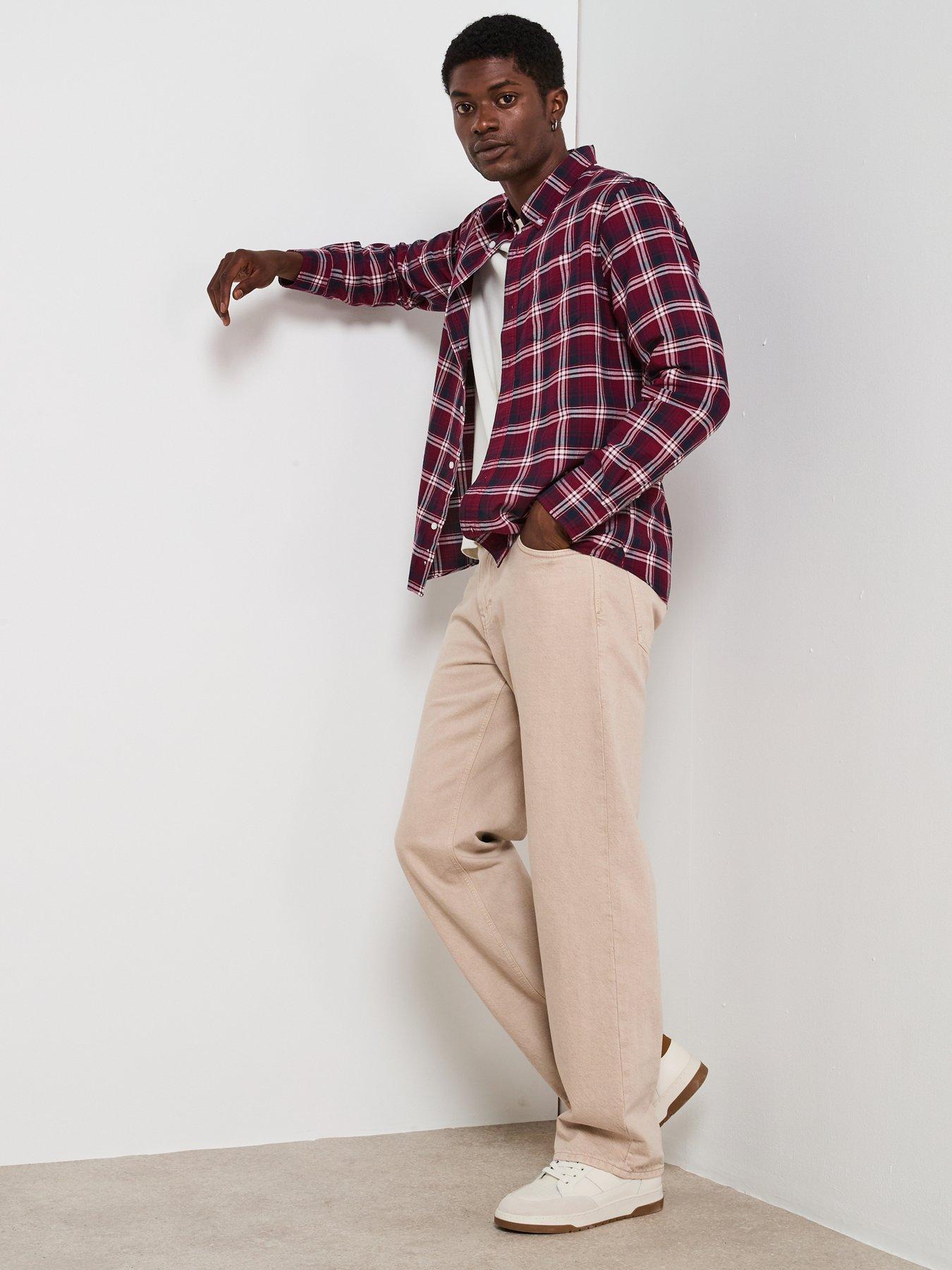 Image 5 of 6 of Very Man Pure Cotton Long Sleeve Poplin Check Shirt - Burgundy