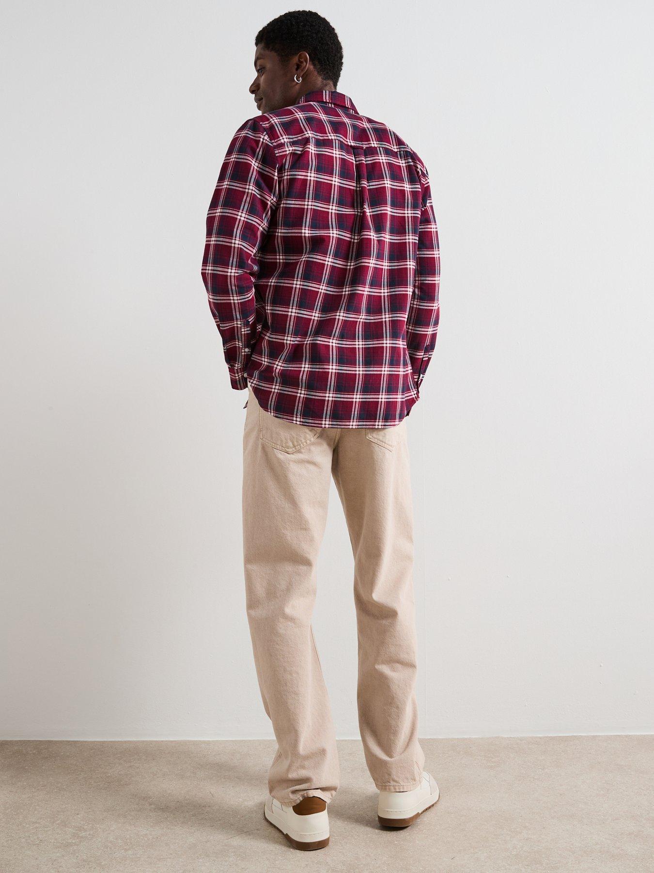 Image 6 of 6 of Very Man Pure Cotton Long Sleeve Poplin Check Shirt - Burgundy