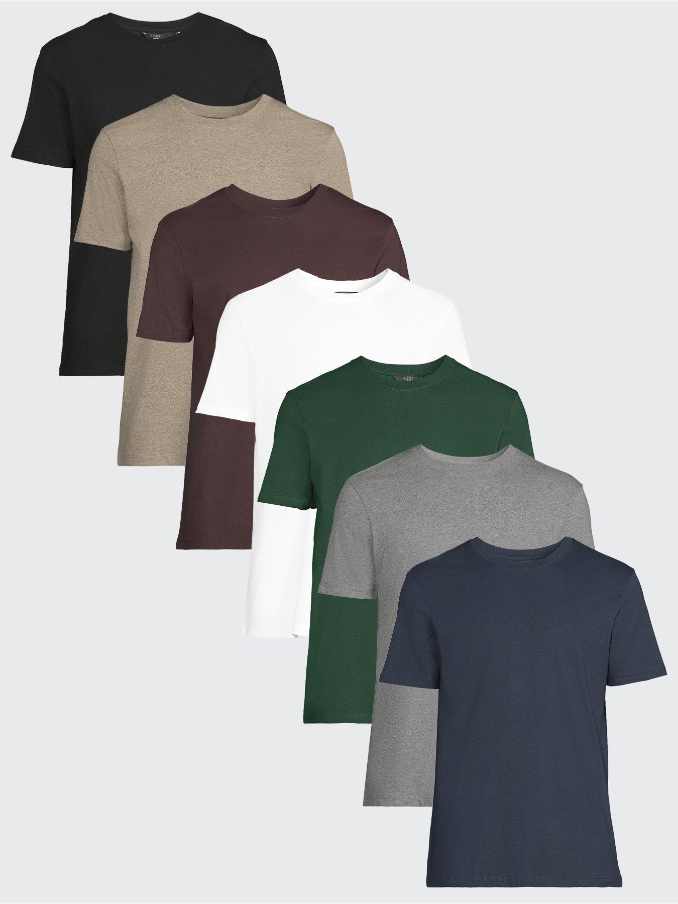 The Very Collection 7 Pack Crew Neck T-Shirt - Navy/Black/Green/Burgundy/Grey Marl/Beige Marl/White
