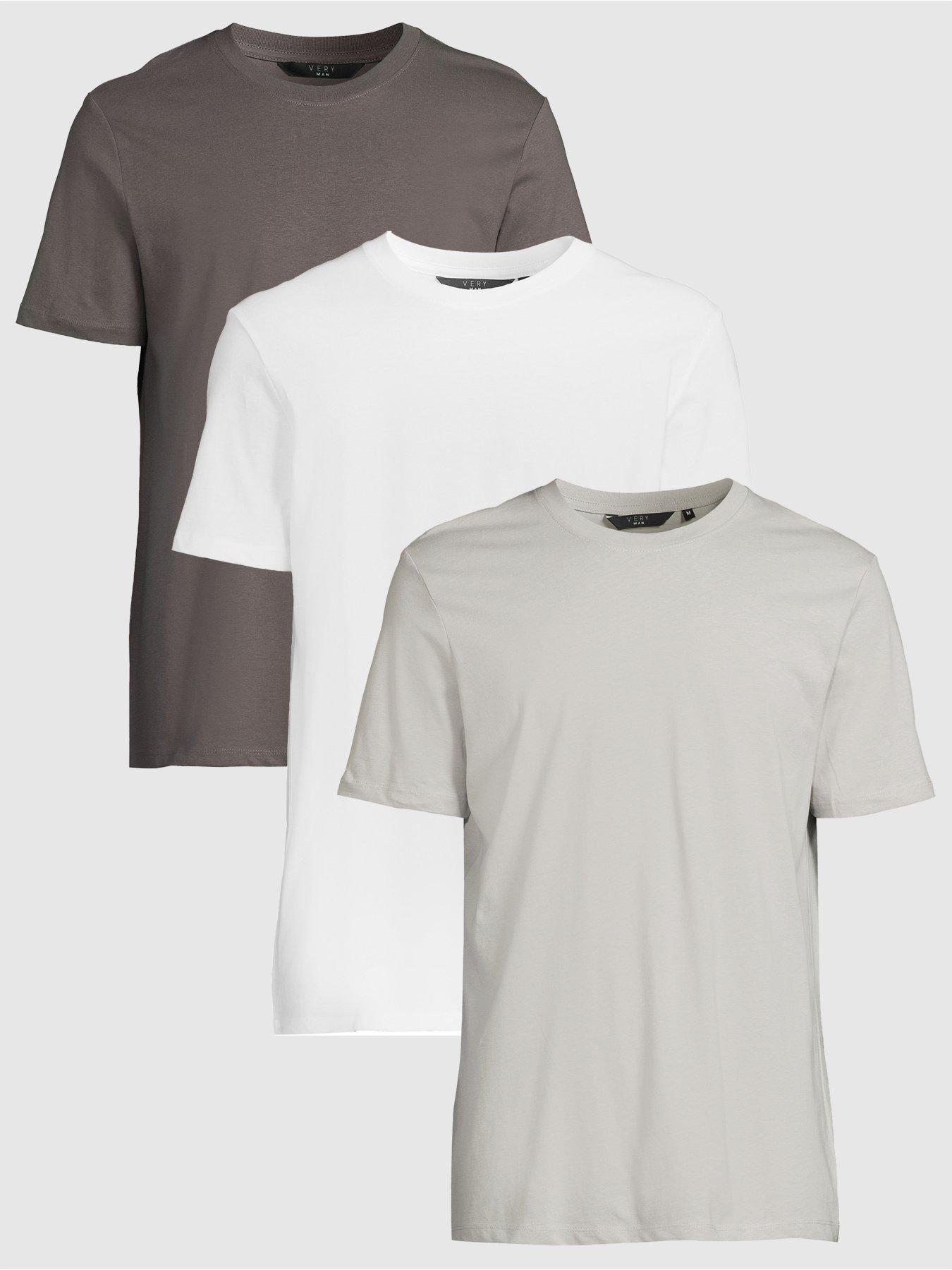 undefined 3 Pack Crew Neck T-Shirt - White/Light Grey/Charcoal