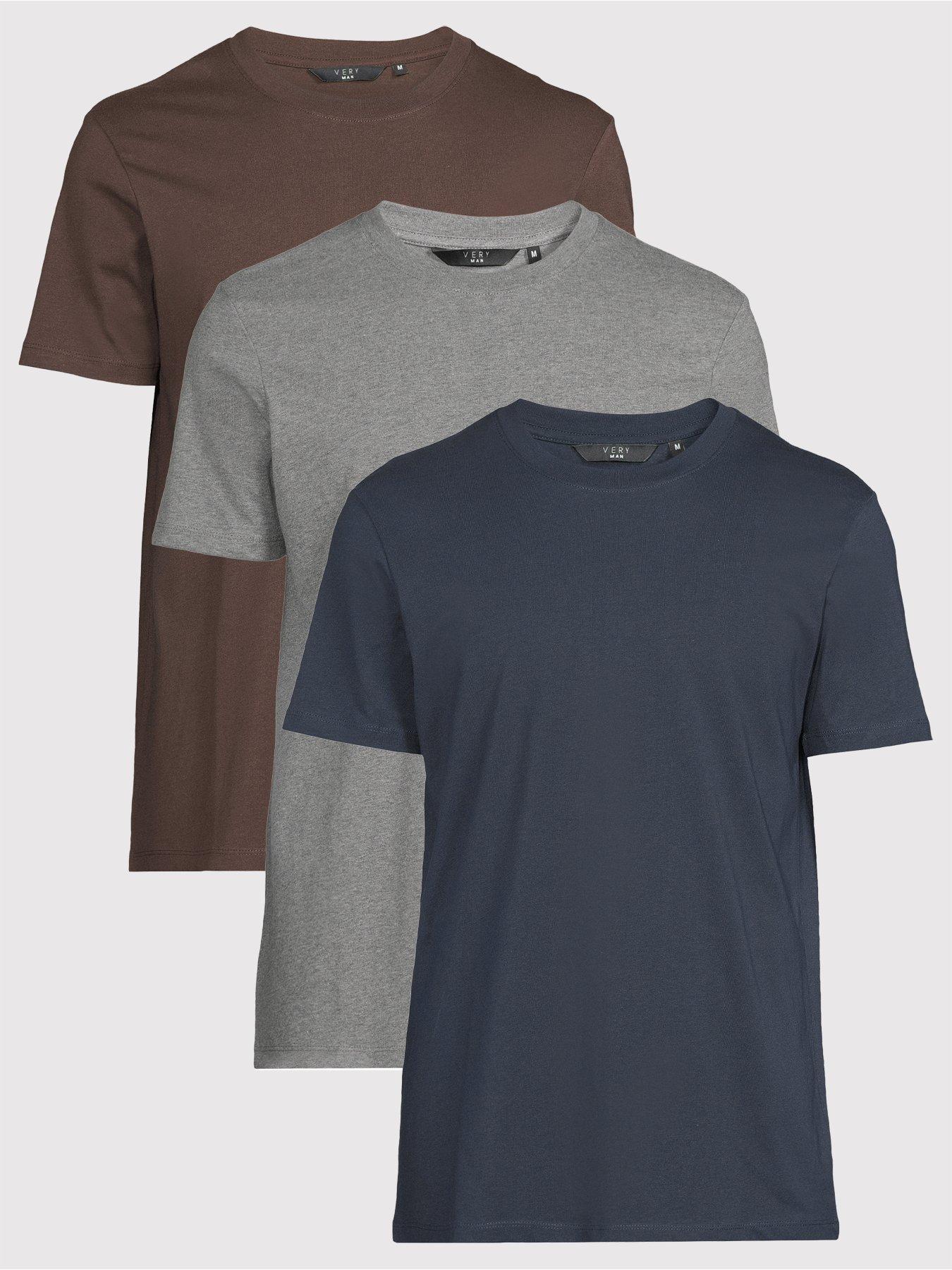 The Very Collection 3 Pack Crew Neck T-Shirt - Grey/Brown/Navy - Multi