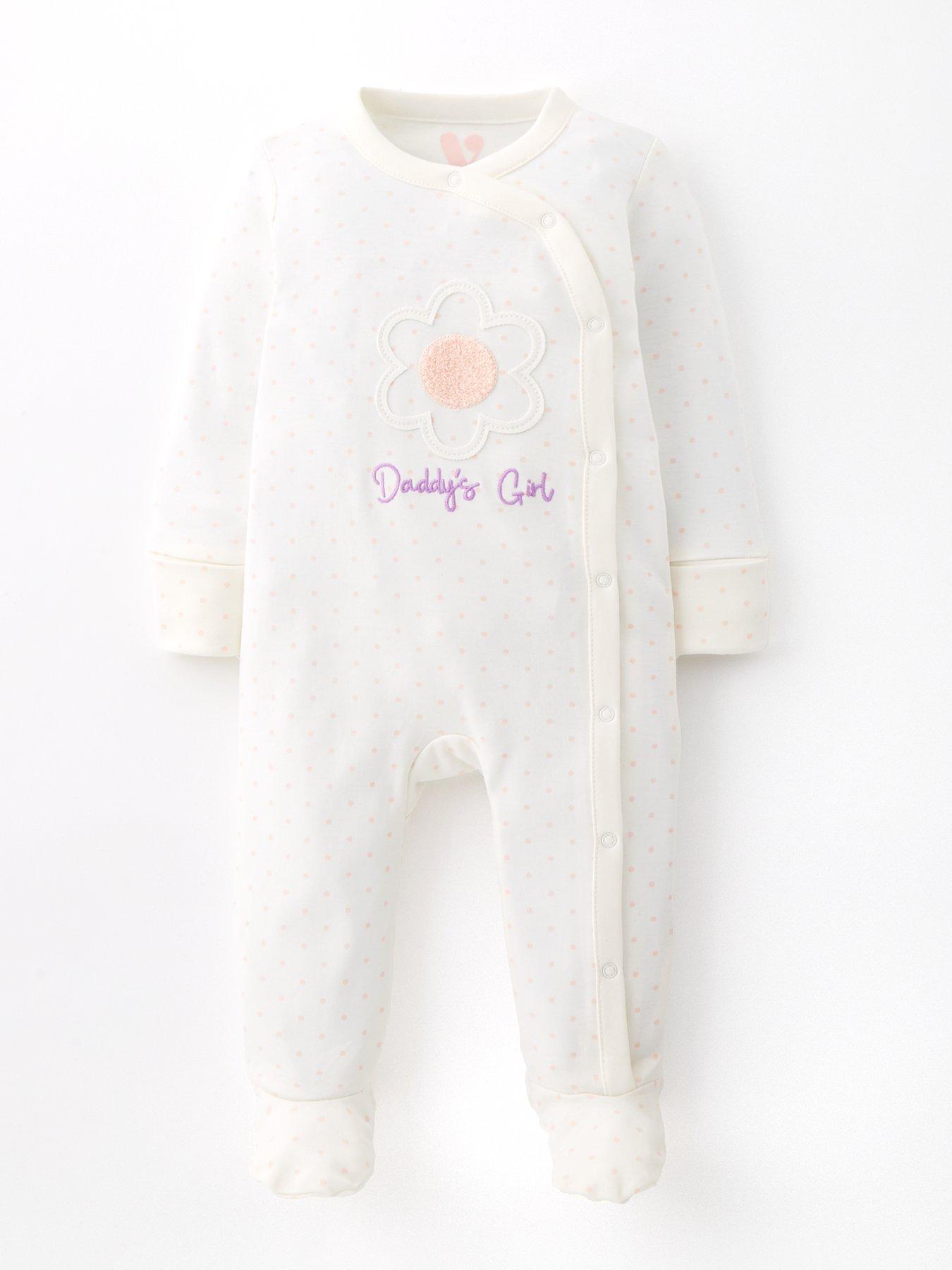 Mini V by Very Baby Girl Daddy's Girl Flower Sleepsuit - White